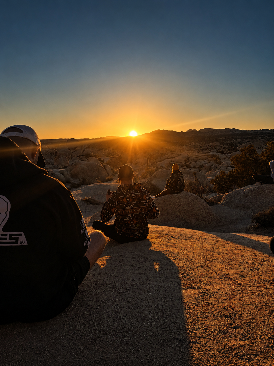 practicing meditation outdoors at sunset