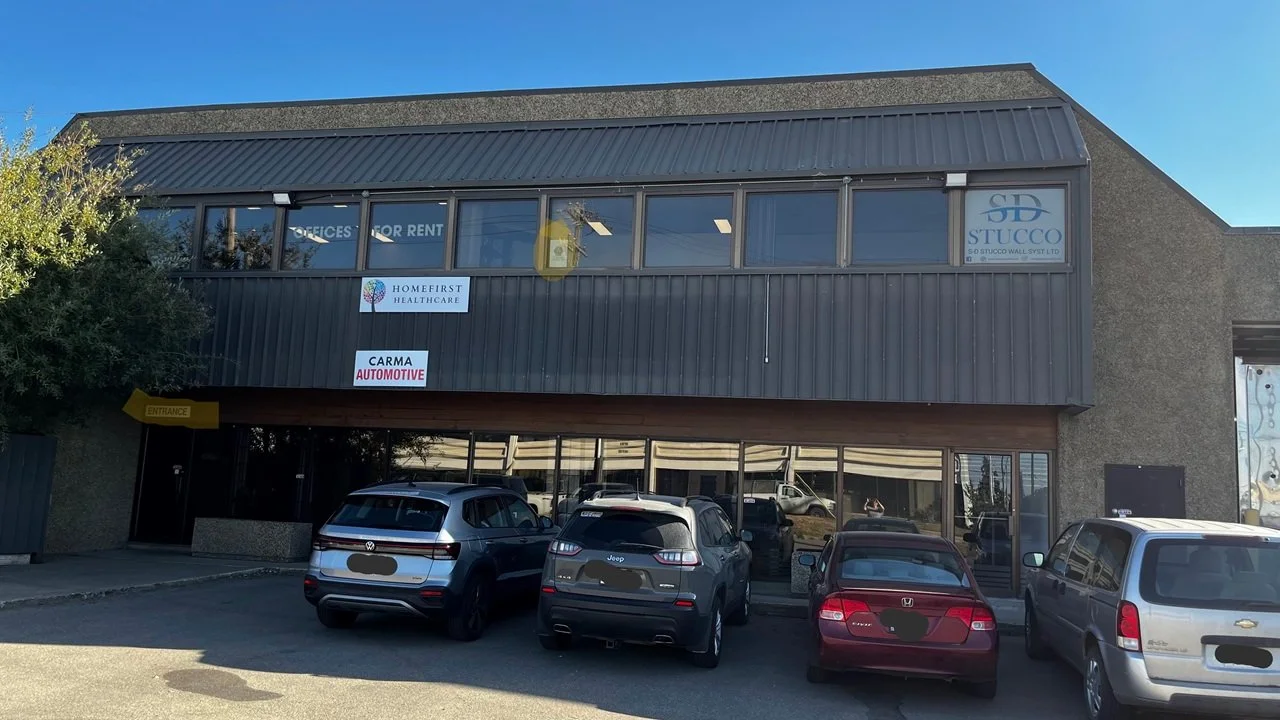 The front of the building