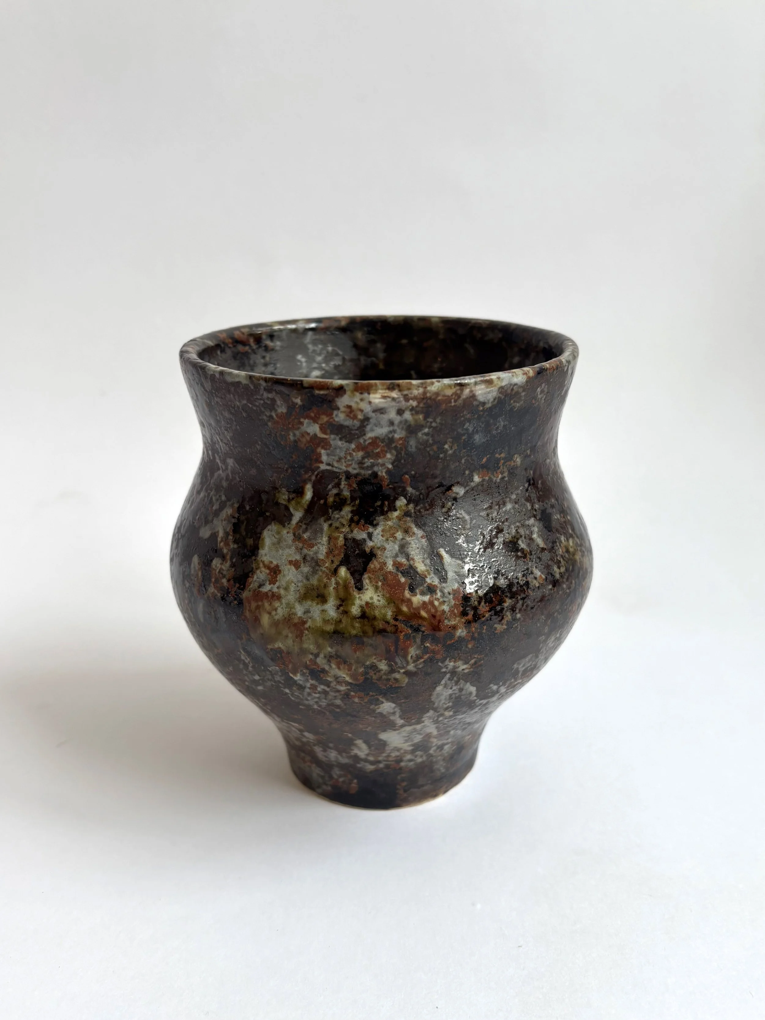 Stoneware, brown underglaze, white & black iron glaze - 2025