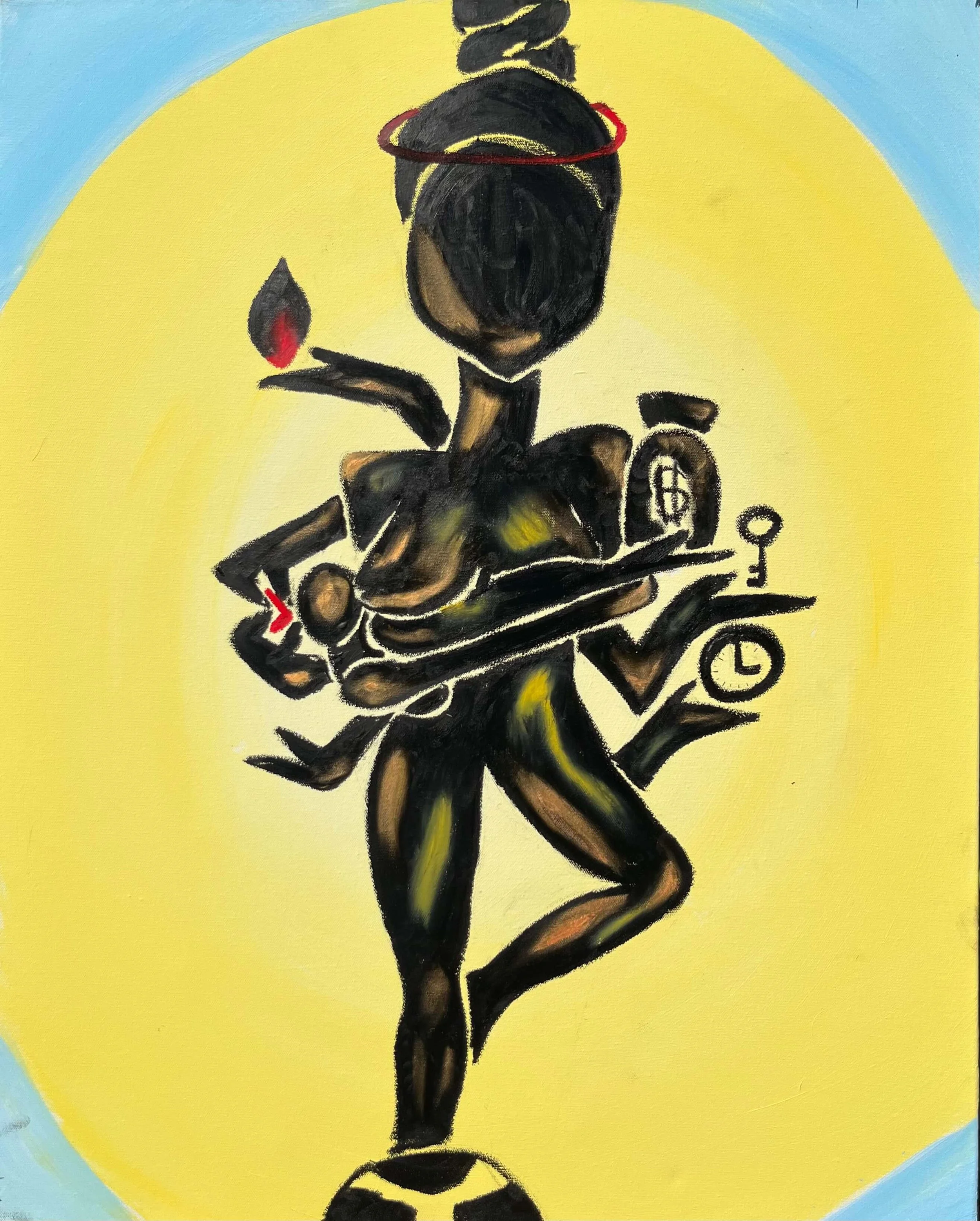 Painting of a woman juggling life by Tahirah Coleman
