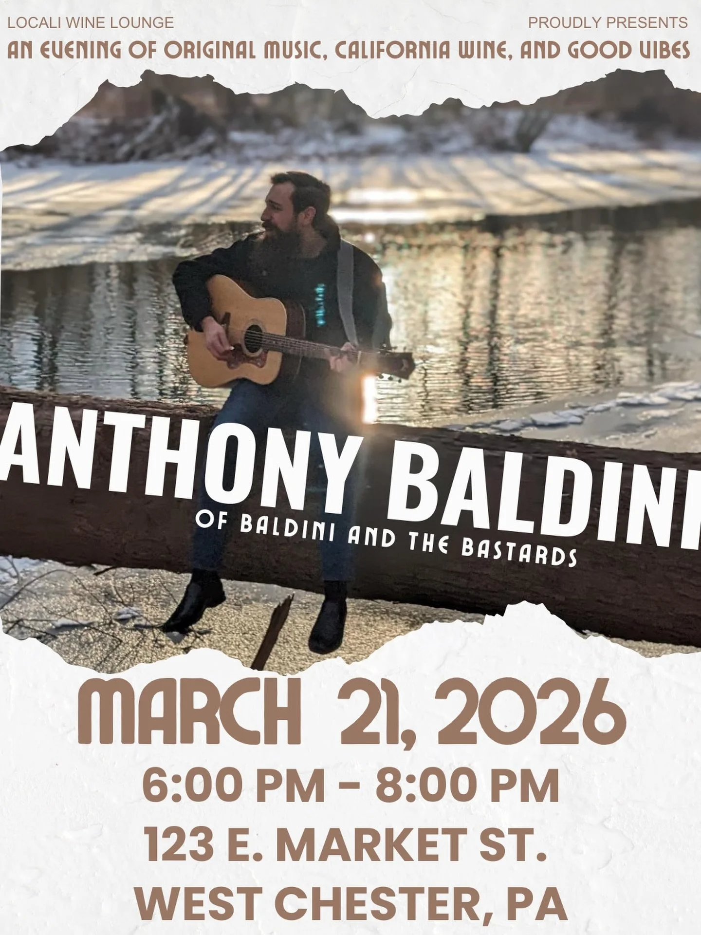 What&rsquo;s everyone doing this weekend? Come join us SATURDAY for #LoCaliLive - an evening of #OriginalMusic, #CaliforniaWine, and #GoodVibes featuring Anthony Baldini of @baldiniandthebastards performing 6-8PM!! 🍷 🎶