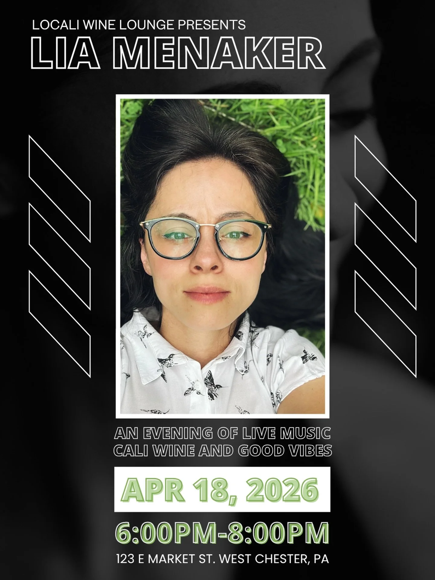 The weather Saturday looks so nice!!! ☀️ Come join us for our next #LoCaliLive - an evening of #OriginalMusic, #CaliforniaWine, and #GoodVibes featuring @liamenaker performing 6-8PM!! 🍷 🎶 
`
Dubbed &ldquo;noirtronica&rdquo; by WXPN radio, Lia Menak