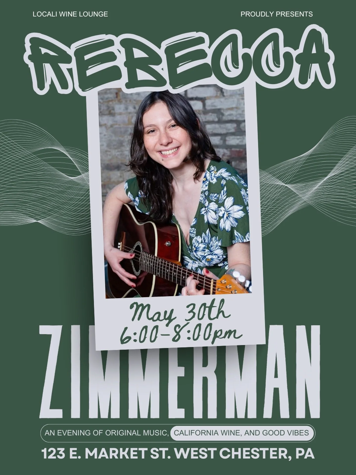 Come join us tonight for #LoCaliLive as @rebeccazimmermanmusic brings us an evening of #OriginalMusic, #CaliforniaWine, and #GoodVibes - performing 6-8PM!! 🍷 🎶