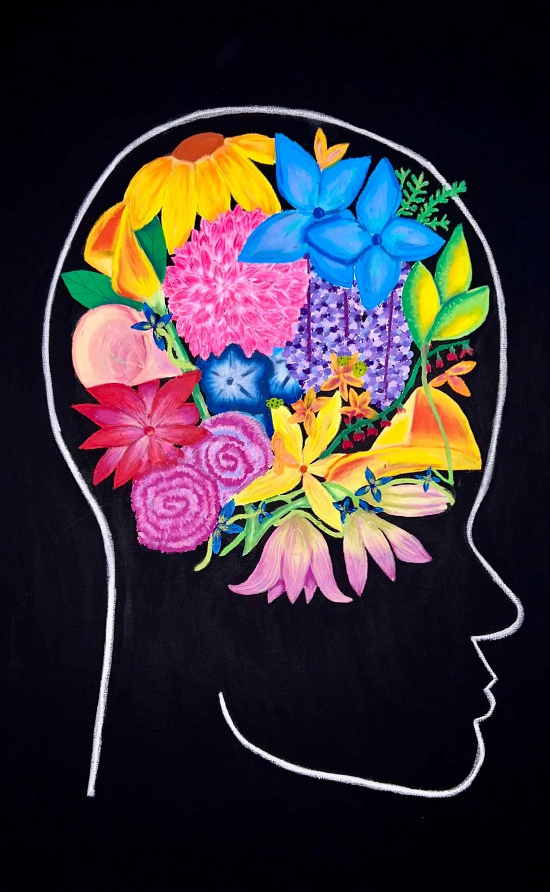 Abstract painting of a persons brain as flowers