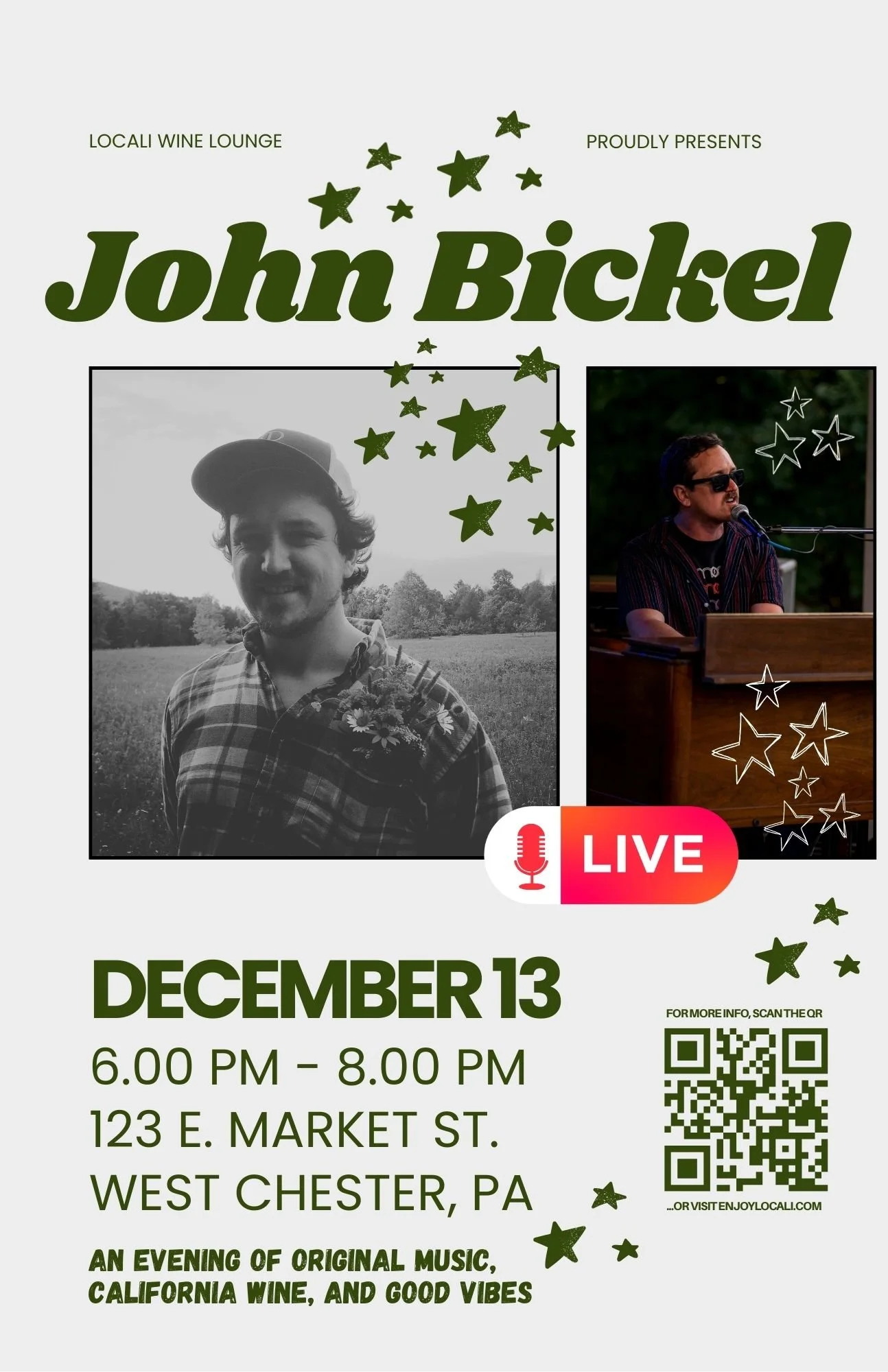 Music poster for John Bickel playing live music at LoCali