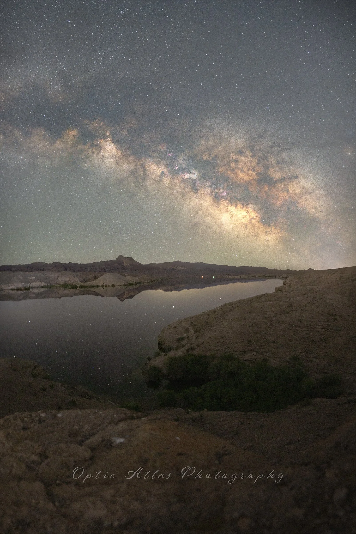 A Summer horizontal Milky Way band, and our galaxy's core, rising over the Colorado River.