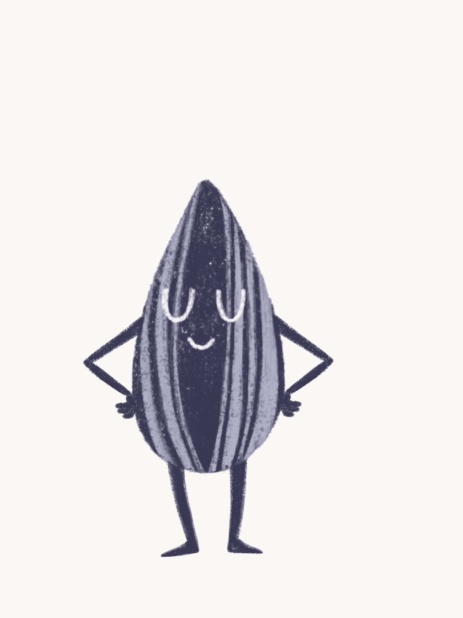 A cartoon sunflower with a smiling face, closed eyes, arms akimbo, and cartoonish legs standing against a plain white background. The gif animation shows the sunflower seed diving into the earth and a flower with a smiley face growing.