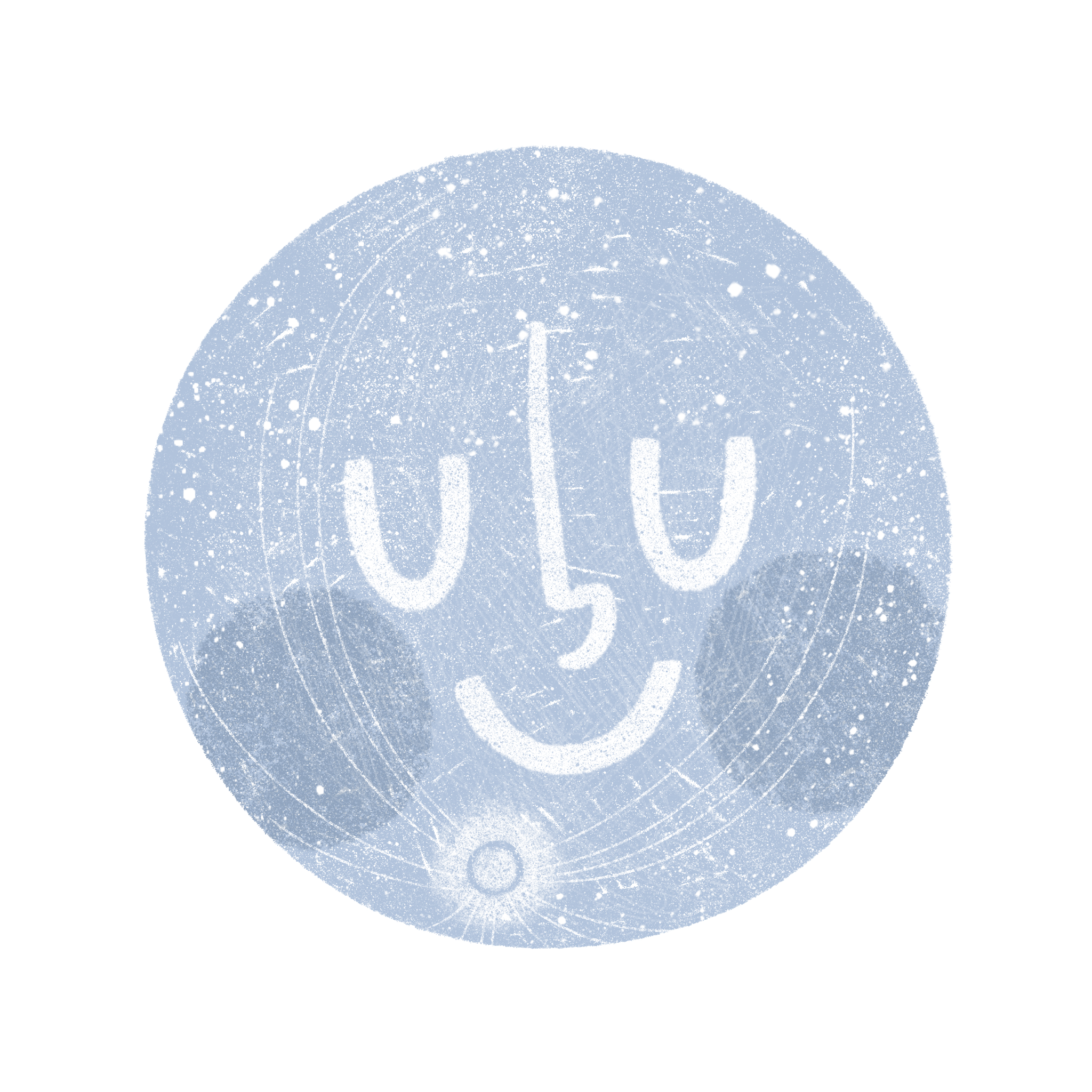 An illustration of a circular light blue moon with a smiley face drawn in white.