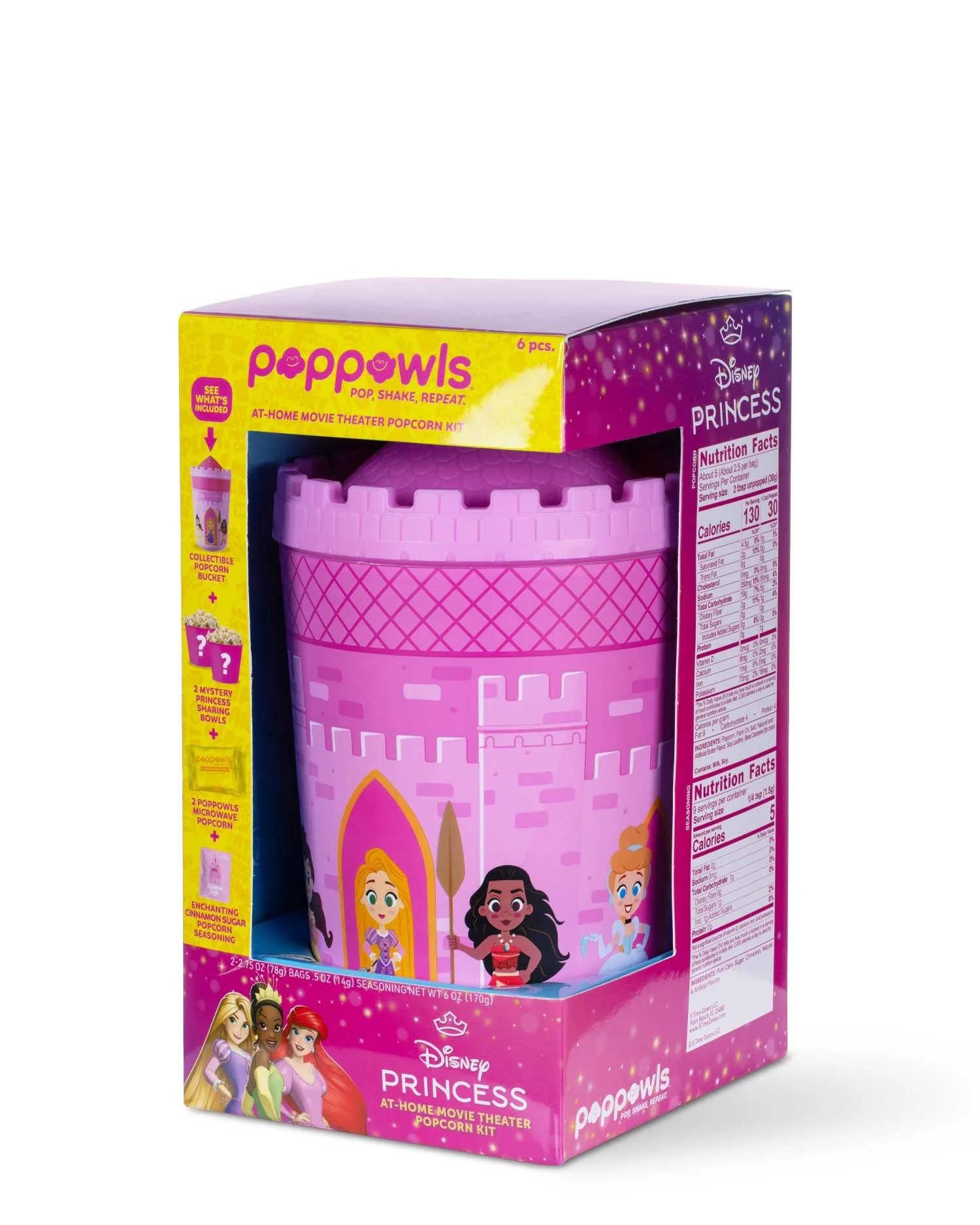 Disney Princess Popcorn Kit featuring Disney princess characters on pink and purple packaging.