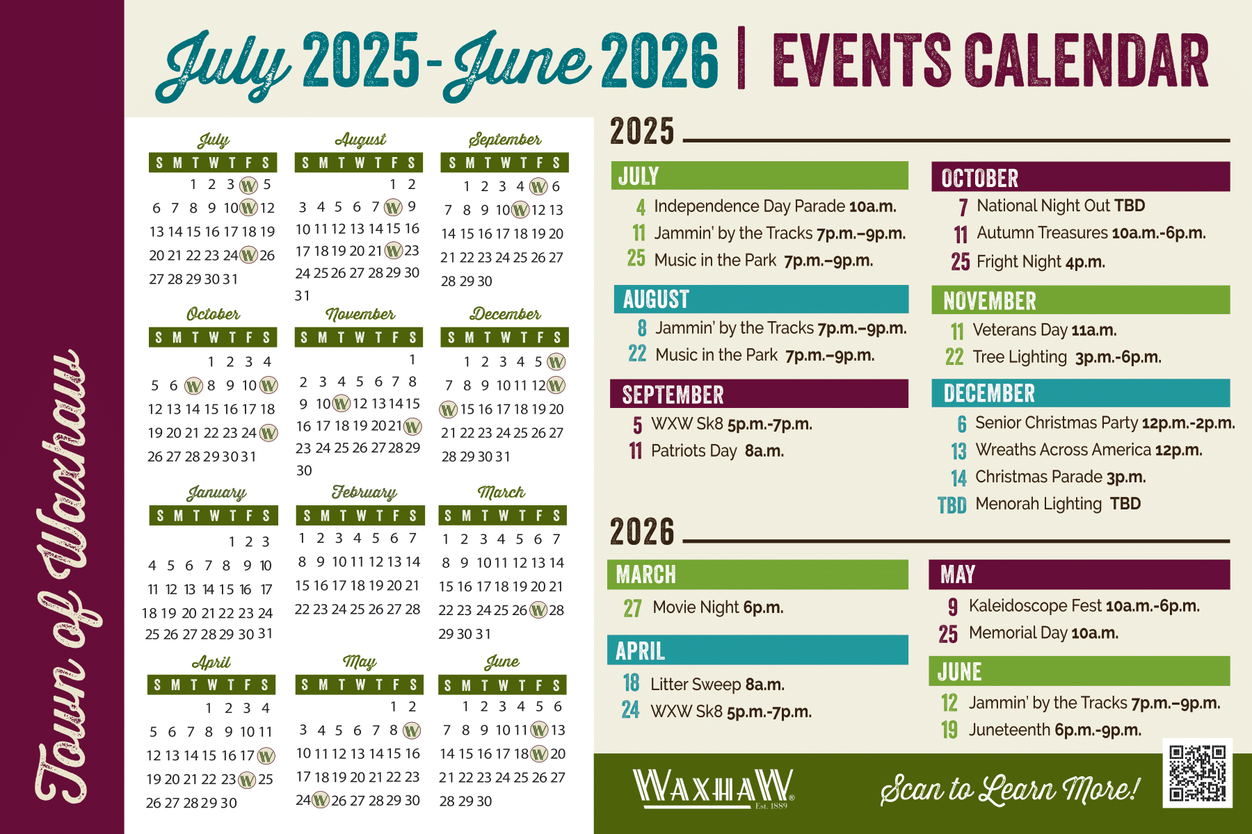 2025-26 Town of Waxhaw Events Calendar