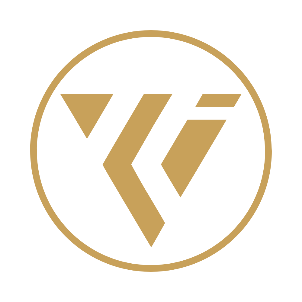A black circular logo with gold geometric shapes inside, including a stylized 'K' and 'V'.
