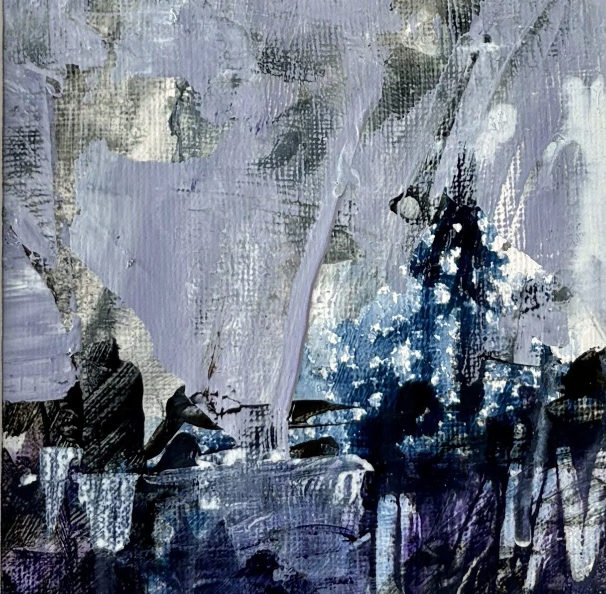 Abstract seascape with a lavender sky over dark navy water and white flecks