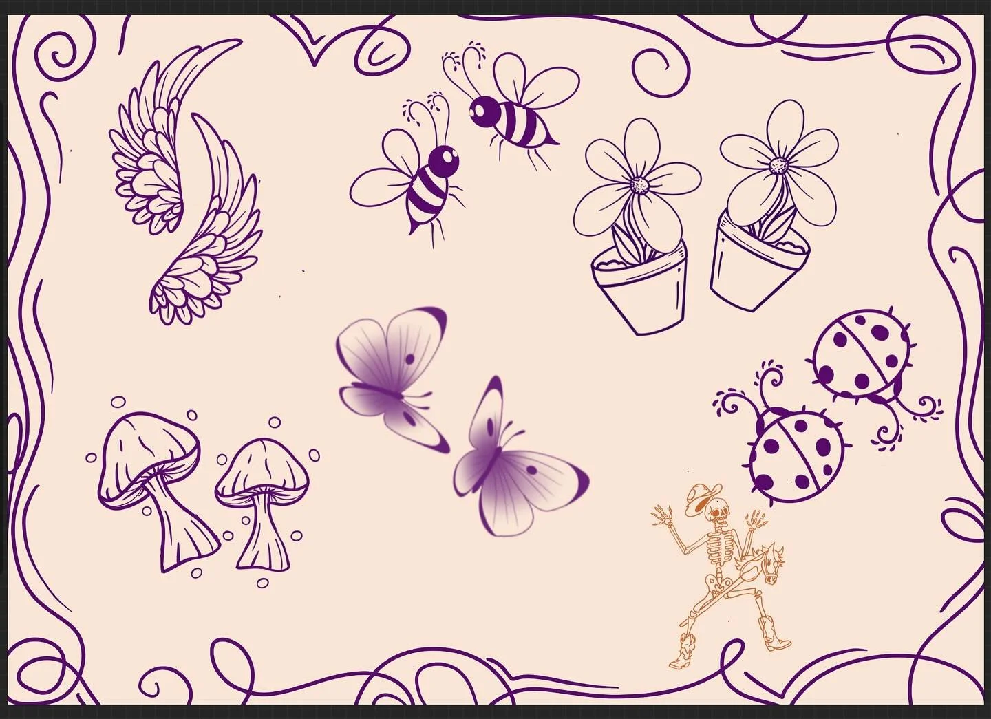 A couple sheets completed for the matching tattoo flash.