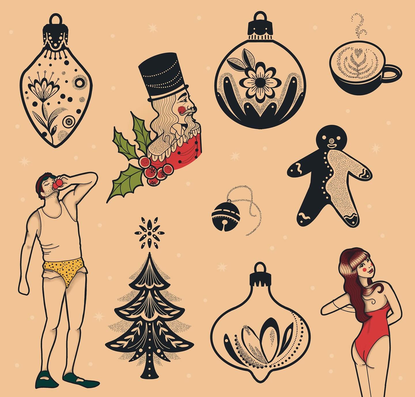 Happy Holidays, ya filthy animals! 🎁🎄

My December Flash is live! Featuring classic ornaments, some festive treats, and a couple of holiday mood boosters. Perfect for a quick and fun gift to yourself! 🍻

Pricing:
* Designs are $75&ndash;$150 (Line