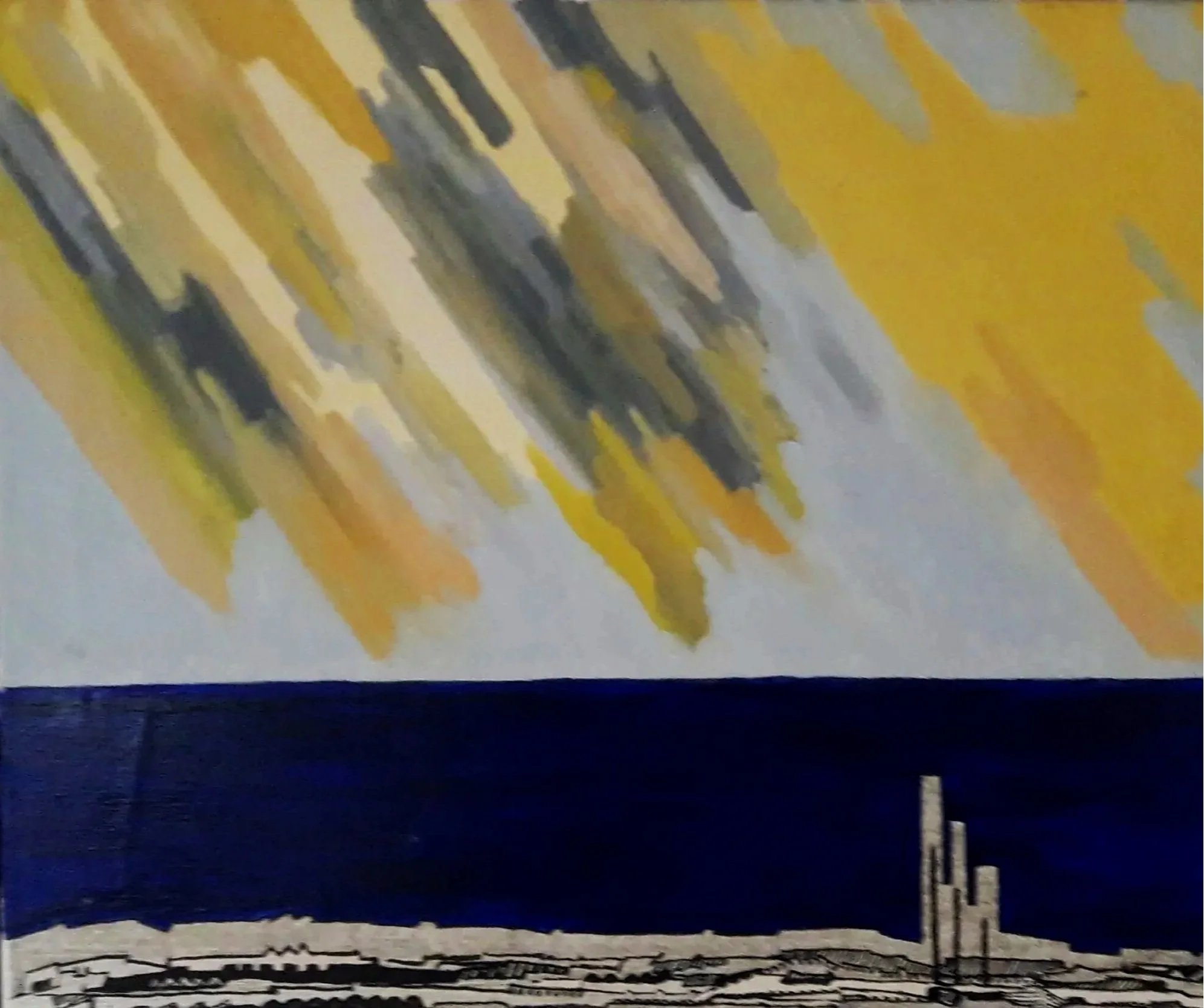 "Bay of Aarhus" 1984 (50X40) - Olie på lærred