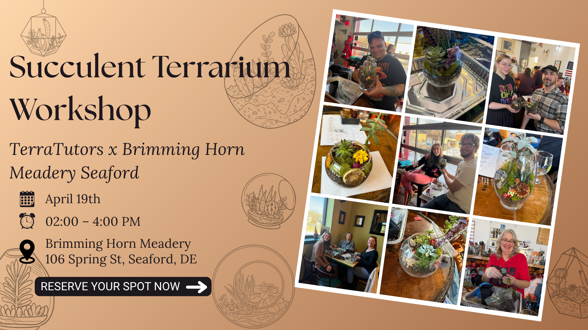 Succulent Terrarium Workshop @ Brimming Horn Meadery Seaford
