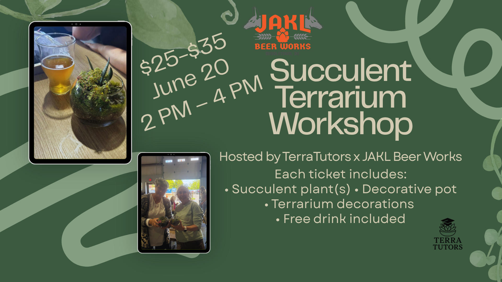 Succulent Terrarium Workshop at JAKL Beer Works