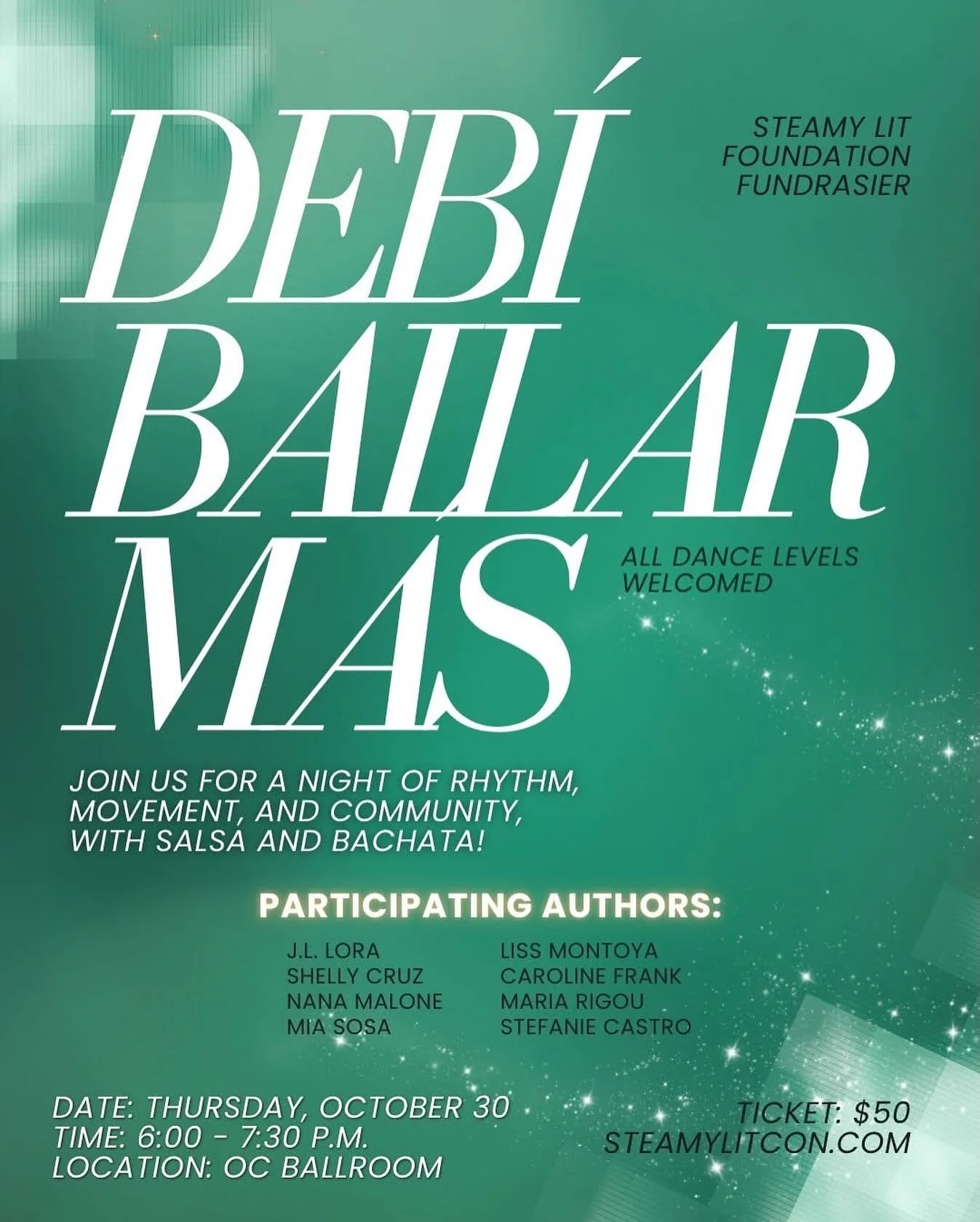 I&rsquo;m putting on my dancing shoes at @steamylitcon , and I&rsquo;d love for you to join me! 

On Thursday, October 30, I&rsquo;ll be dancing alongside J.L. Lora, Nana Malone, Caroline Frank, Mia Sosa, Maria Rigou, Stefanie Castro, and Liss Montoy