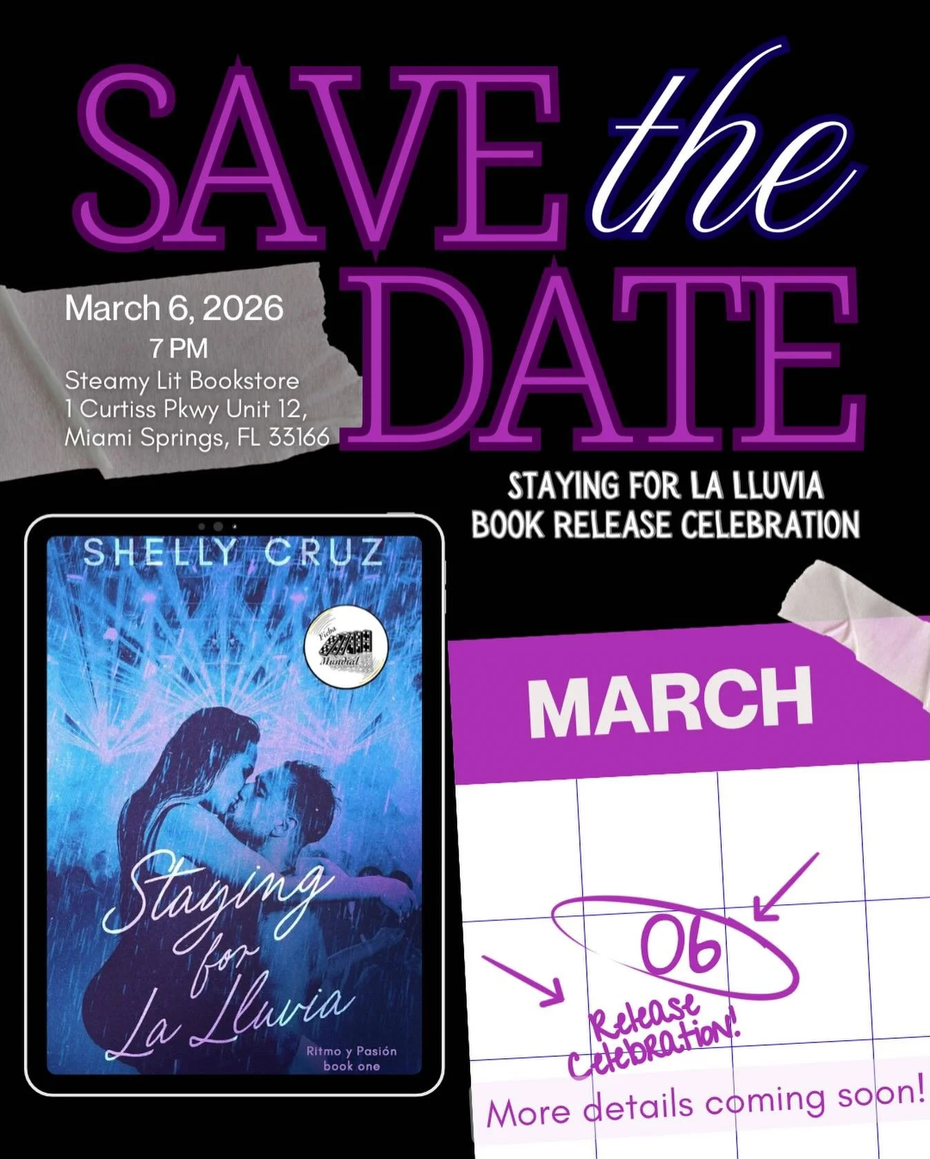 SAVE THE DATE! March 6 @ 7PM
Come join me at Steamy Lit Bookstore for a Staying for La Lluvia book release celebration! More details coming soon&hellip;