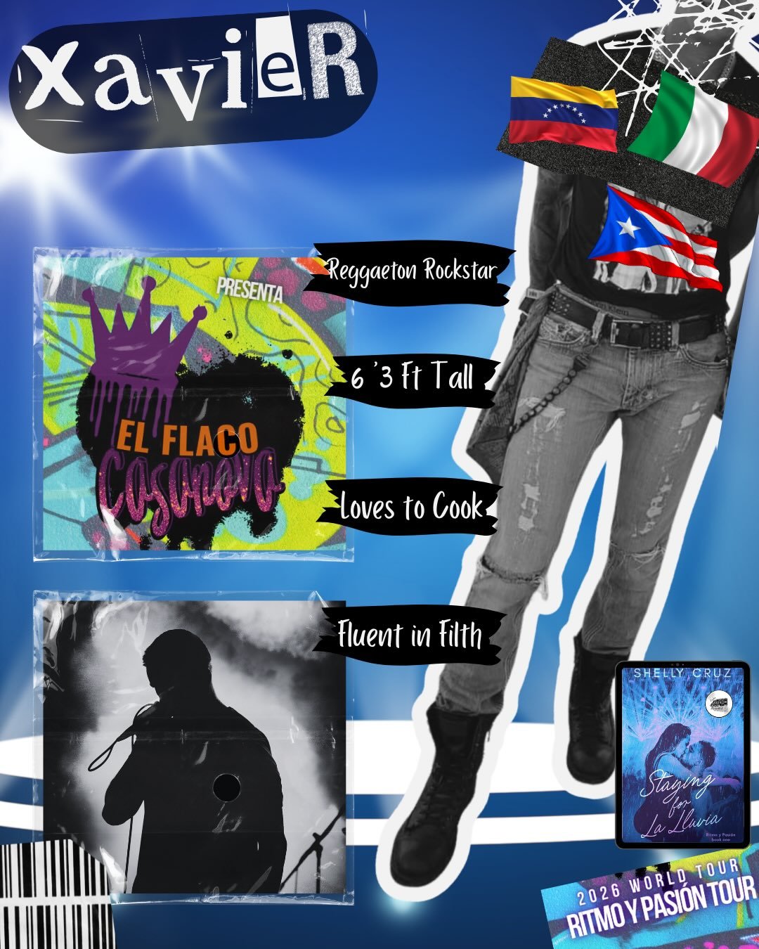 MEET THE LEADS OF Staying for La Lluvia.  More than a love story. It&rsquo;s rhythm. It&rsquo;s power. It&rsquo;s cultura.

Xavier &mdash; El Flaco Casanova Reggaeton Rockstar 6&rsquo;3&rdquo; of swagger &amp; stage presence Venezuelan/ Italian/ Puer