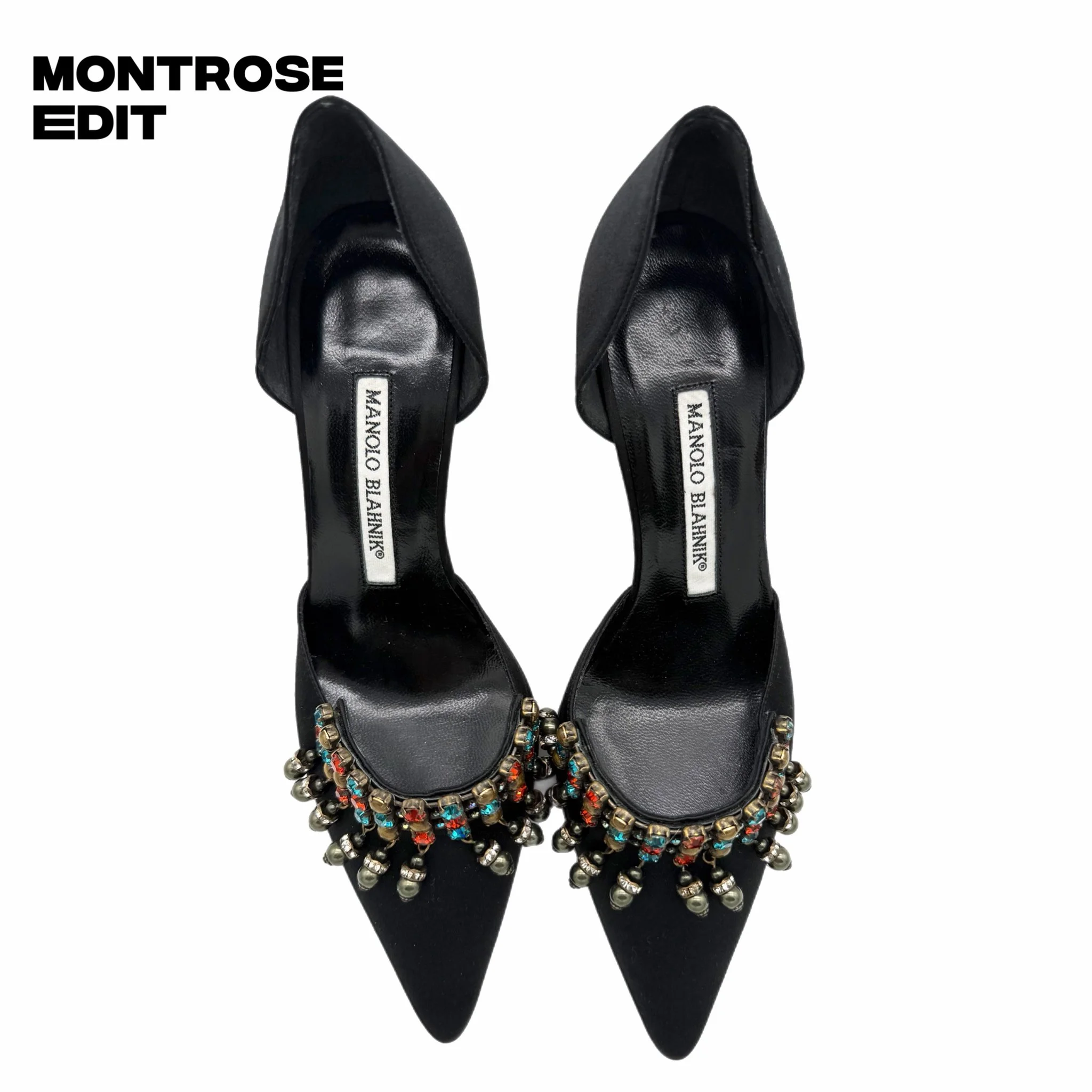 MANOLO BLAHNIK BLACK EMBELLISHED D’ORSAY PUMPS, image 3