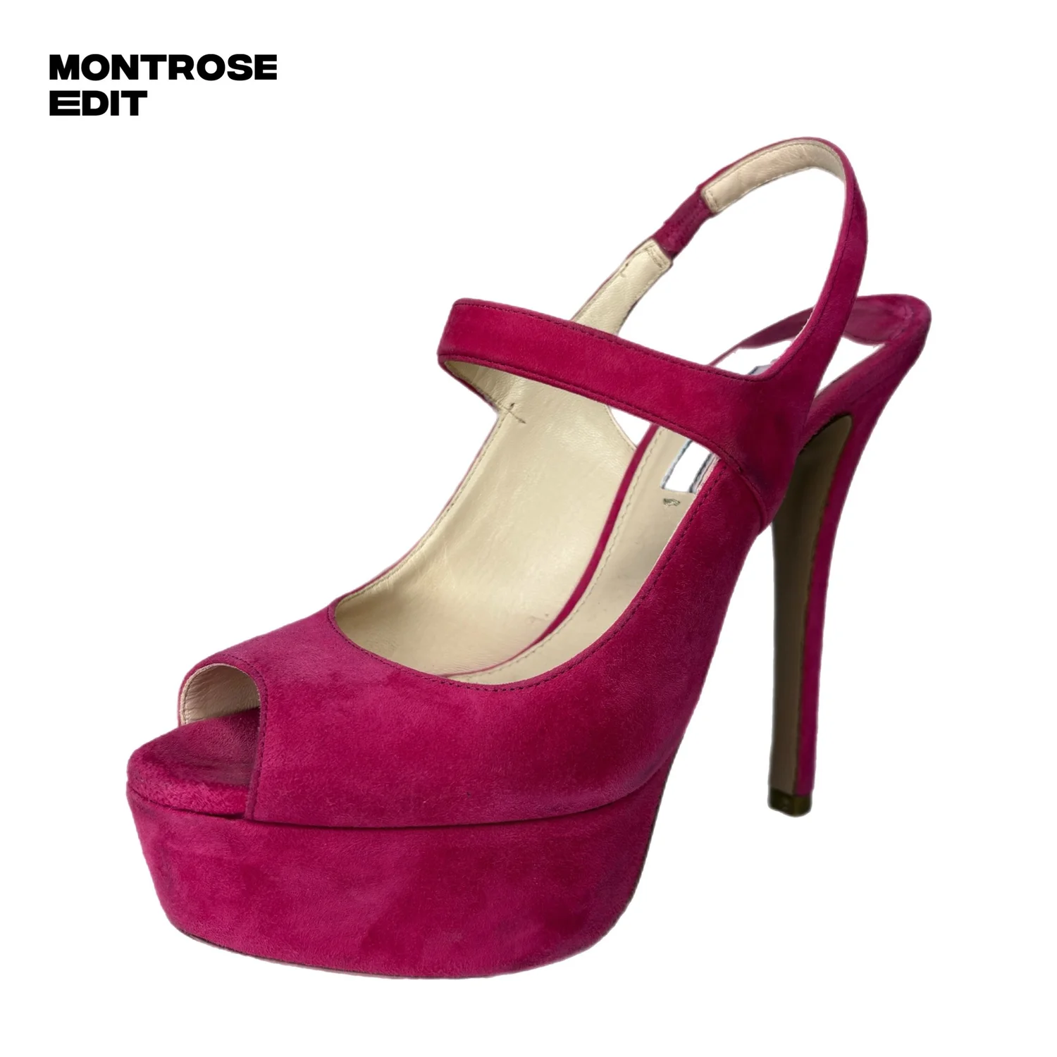 Prada Fuchsia Suede Platform Slingback Heels
