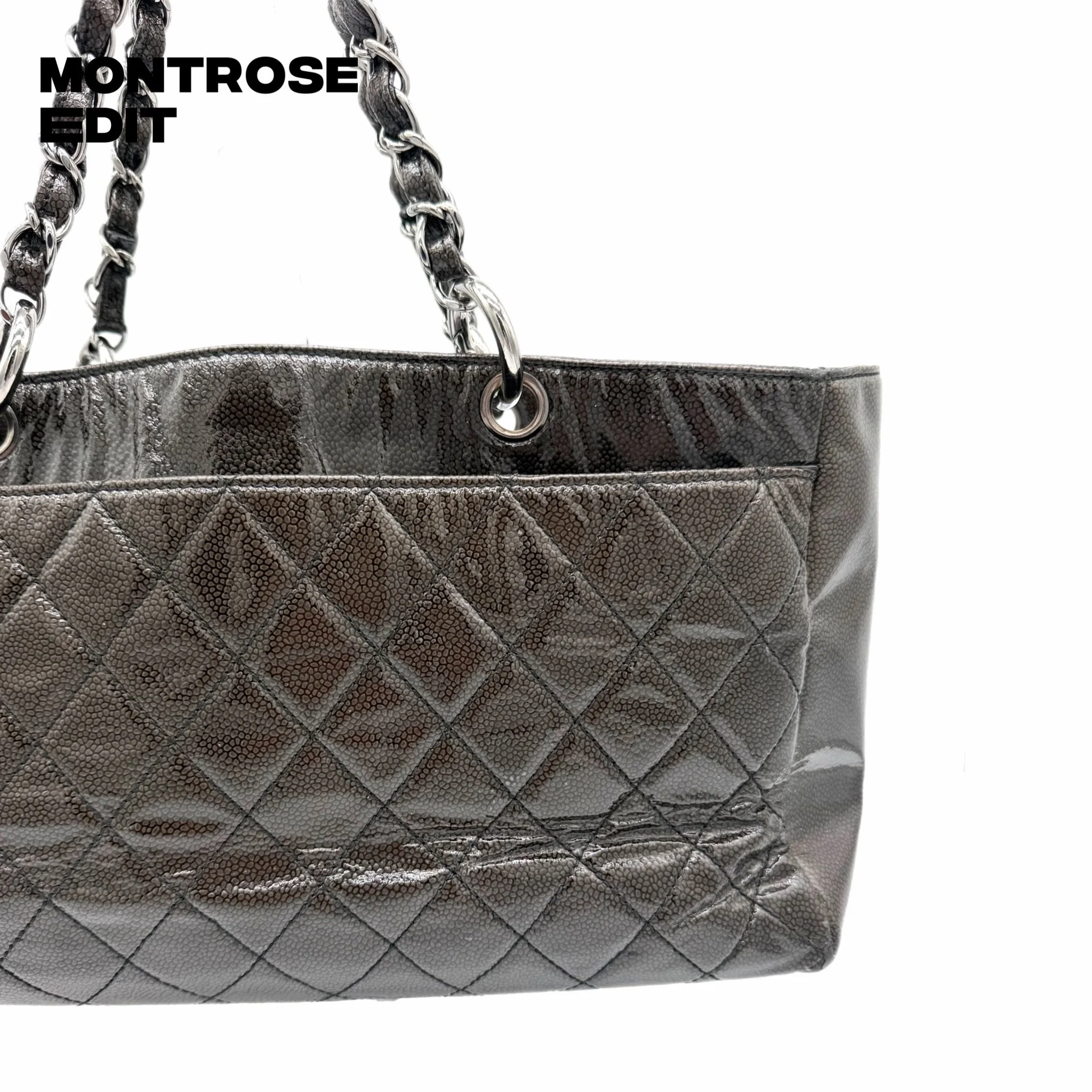 Chanel Quilted Patent Leather Chain Tote, image 5