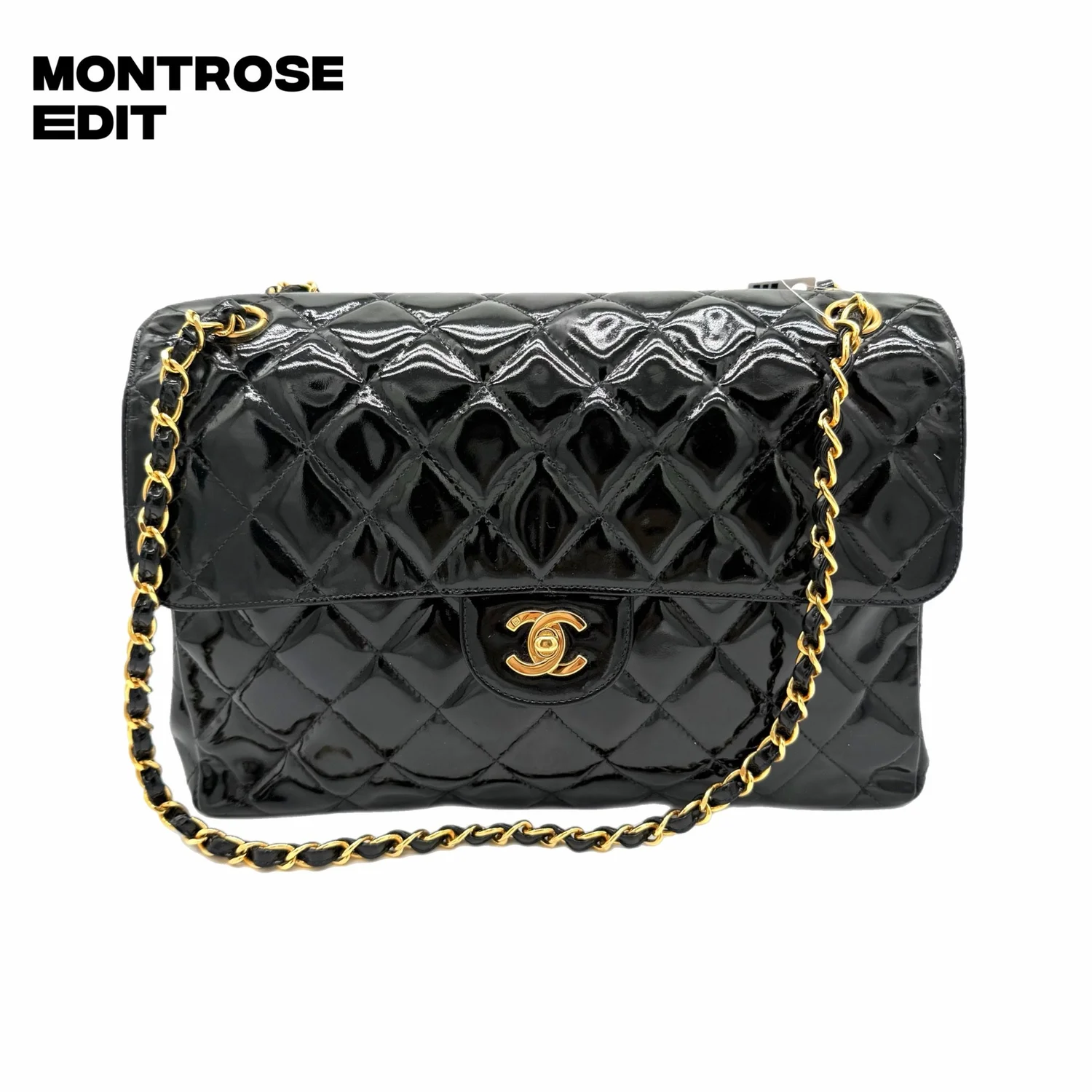 Chanel Vintage Black Patent Classic Double Flap Bag