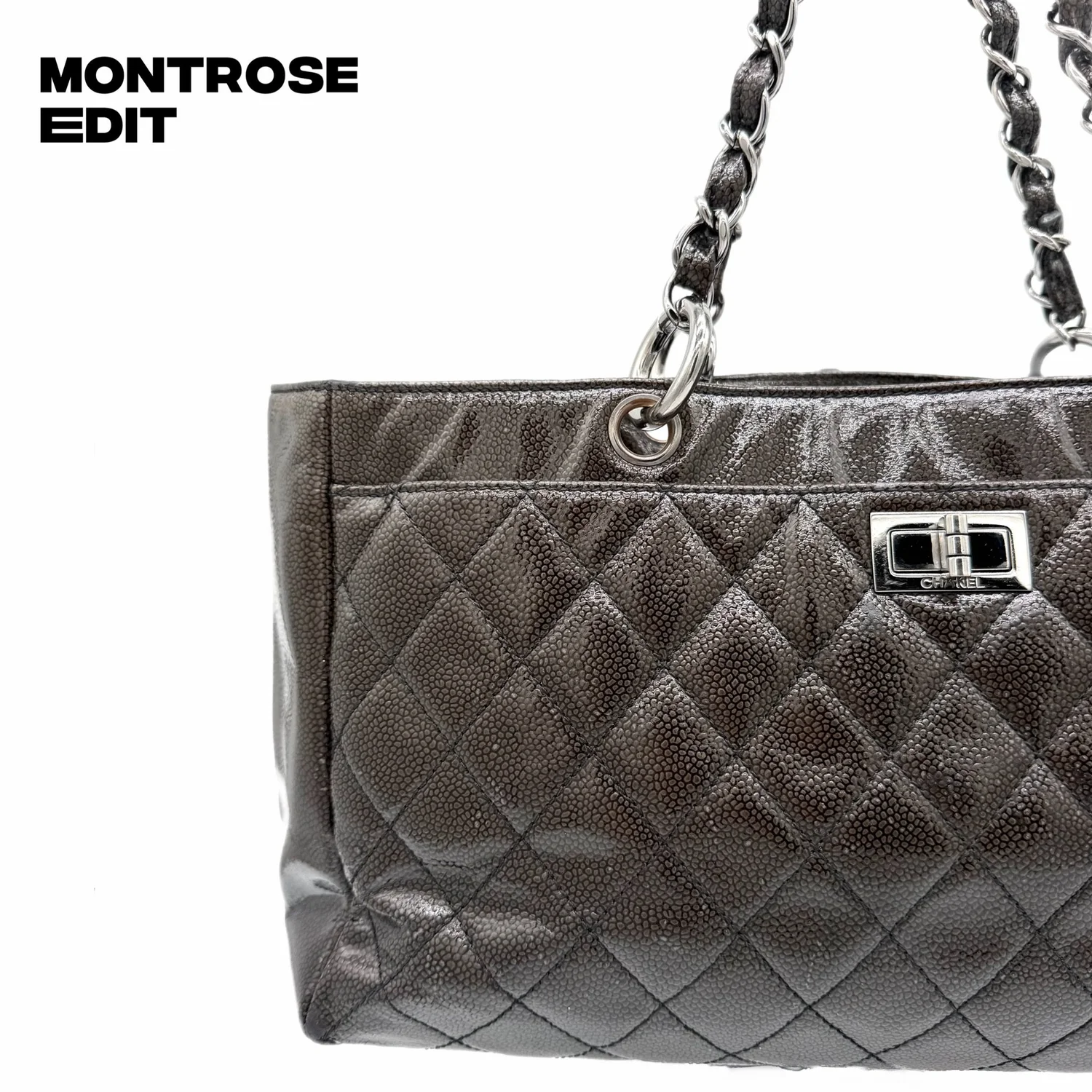 Chanel Quilted Patent Leather Chain Tote