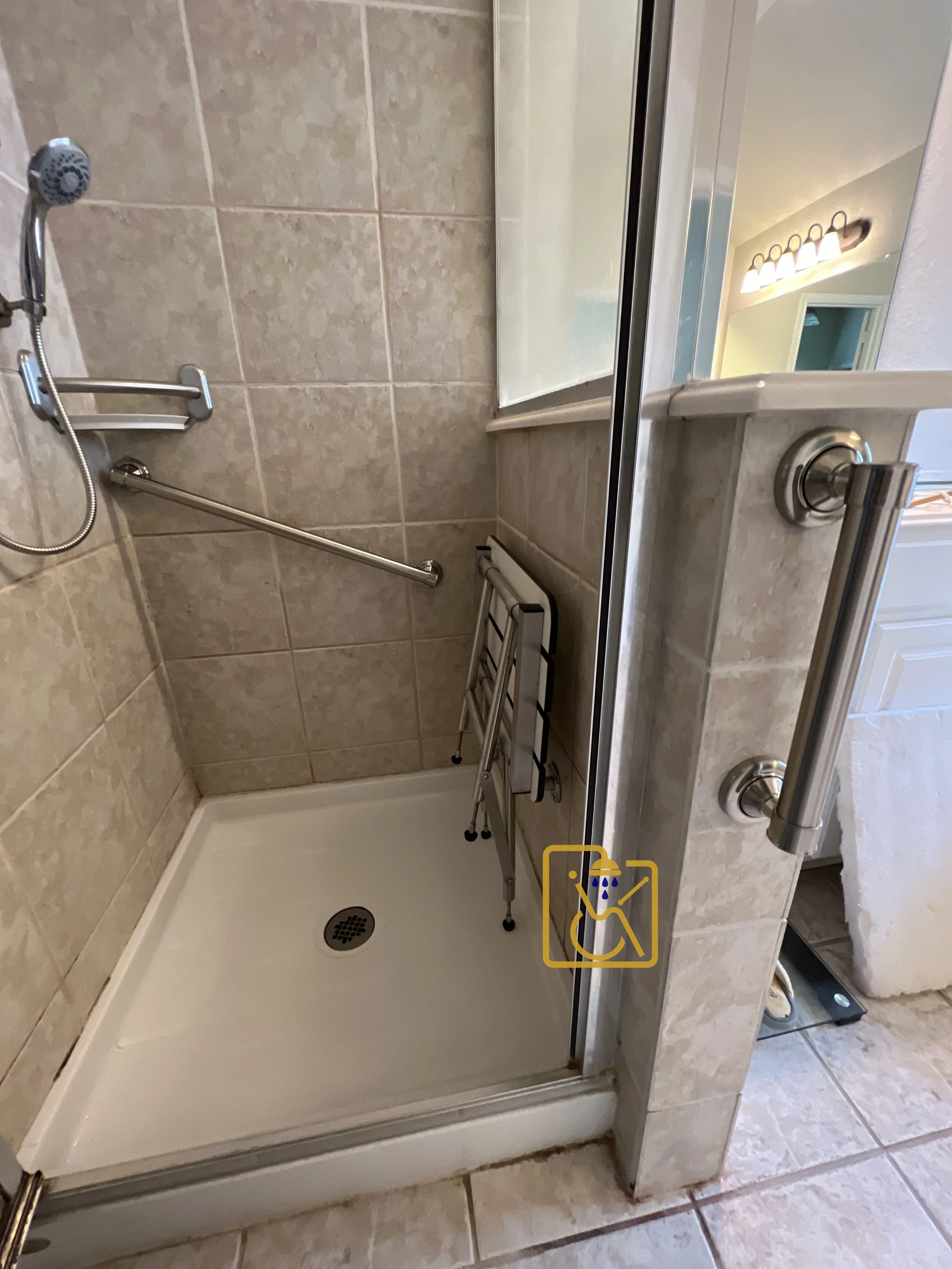 Wall mounted folding shower bench create a safe environment to shower