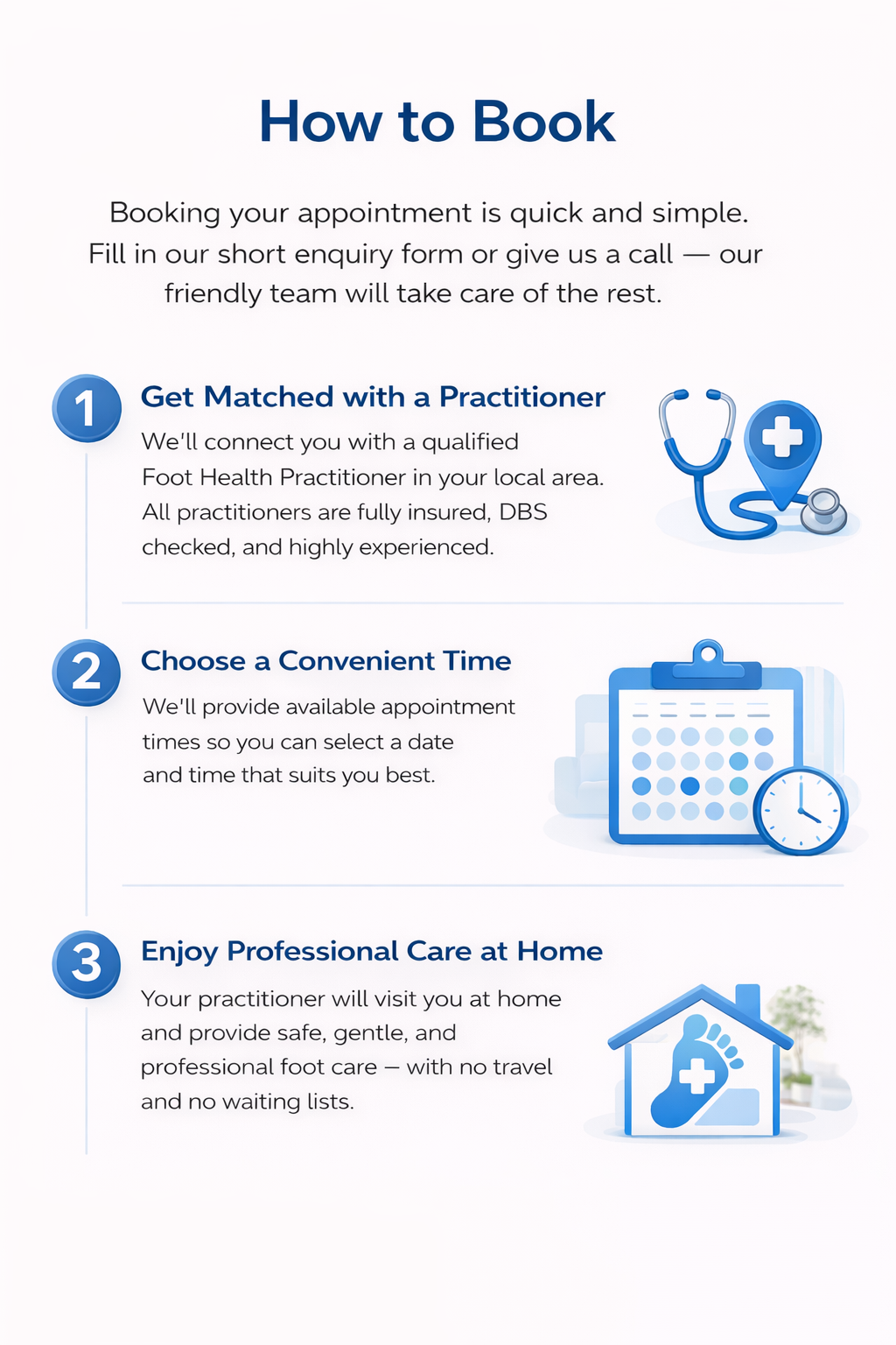 Simple process to book a professional mobile foot care appointment at home