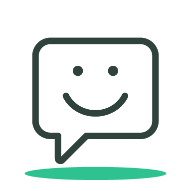 A minimalist icon of a smiling chat bubble with a green shadow underneath.