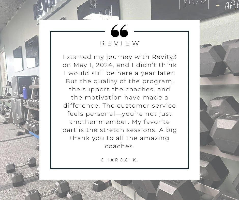 "I started my journey with Revity3 on May 1, 2024, and I didn&rsquo;t think I would still be here a year later. But the quality of the program, the support the coaches, and the motivation have made a difference. The customer service feels person