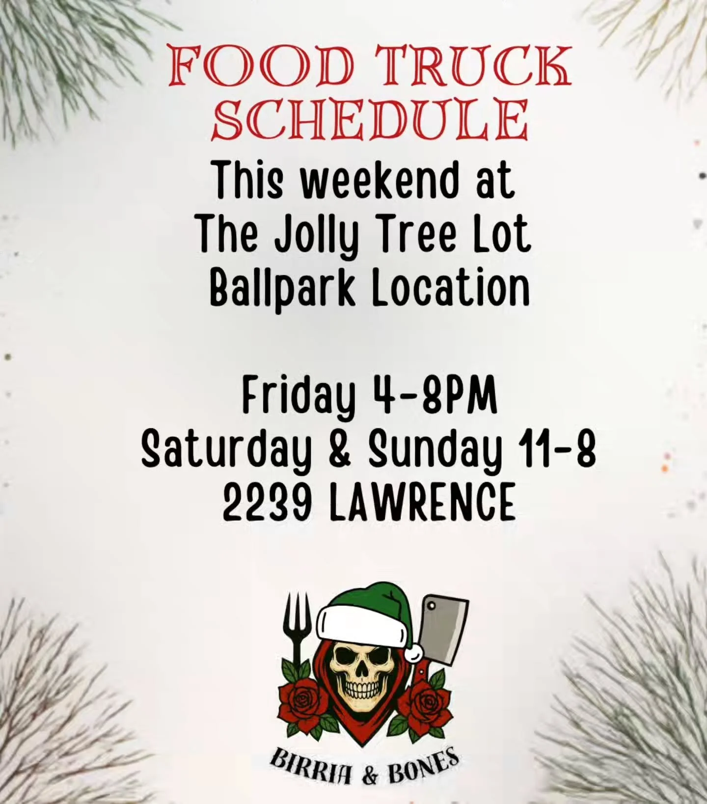 🔥🦴 Second week in. Same spot. Same smoke. Let&rsquo;s eat.

Friday 4&ndash;8PM
Saturday &amp; Sunday 11&ndash;8
2239 LAWRENCE