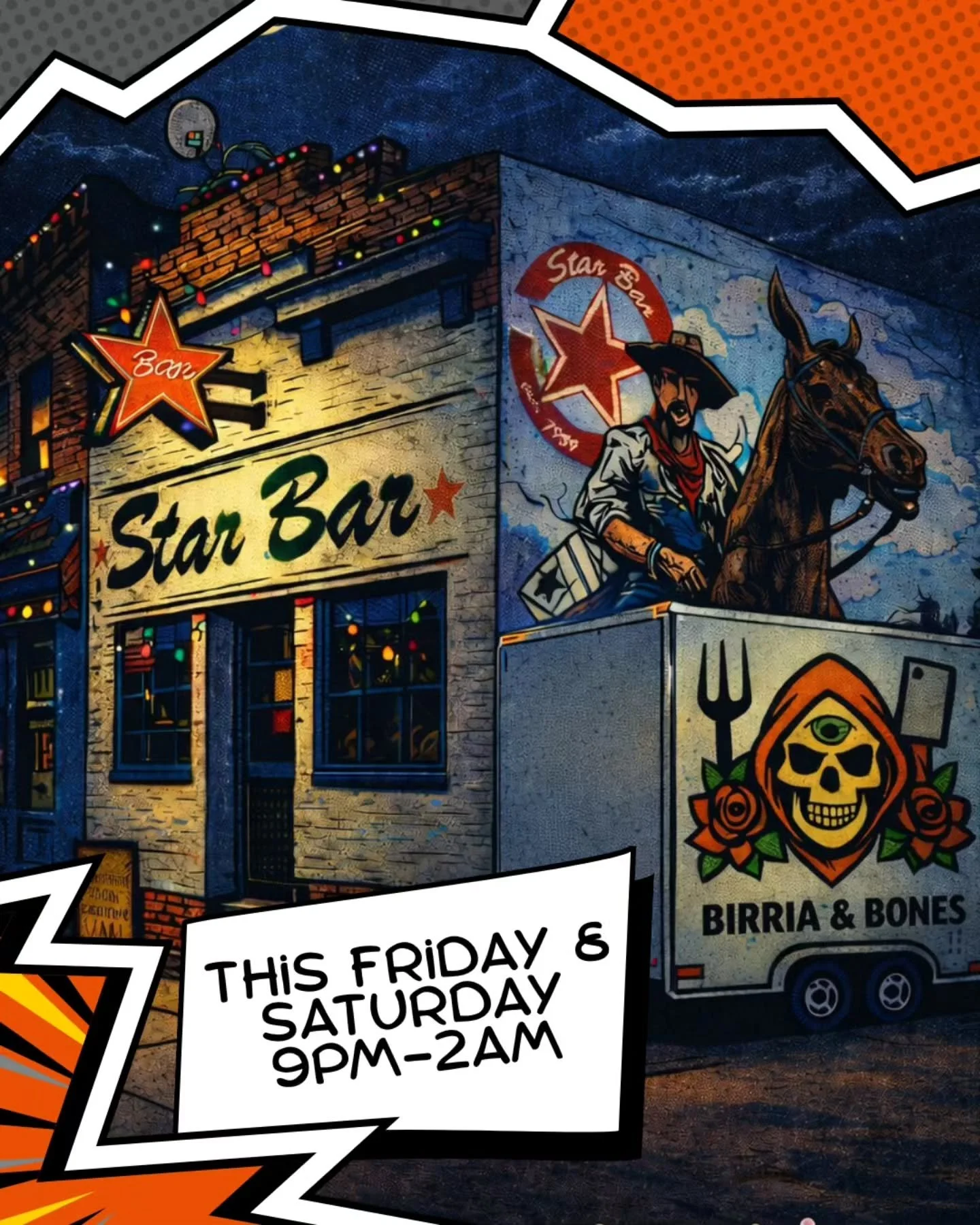 🔥🌮🦴 WE&rsquo;RE PULLING UP TO STAR BAR.  We are officially slingin&rsquo; late-night grub at Denver&rsquo;s ICONIC STAR BAR ⭐🍻

🕘 STARTING TONIGHT: 9PM&ndash;2AM
📍 STAR BAR

And we&rsquo;re not just passing through&hellip;
THURSDAY&ndash;SATURD
