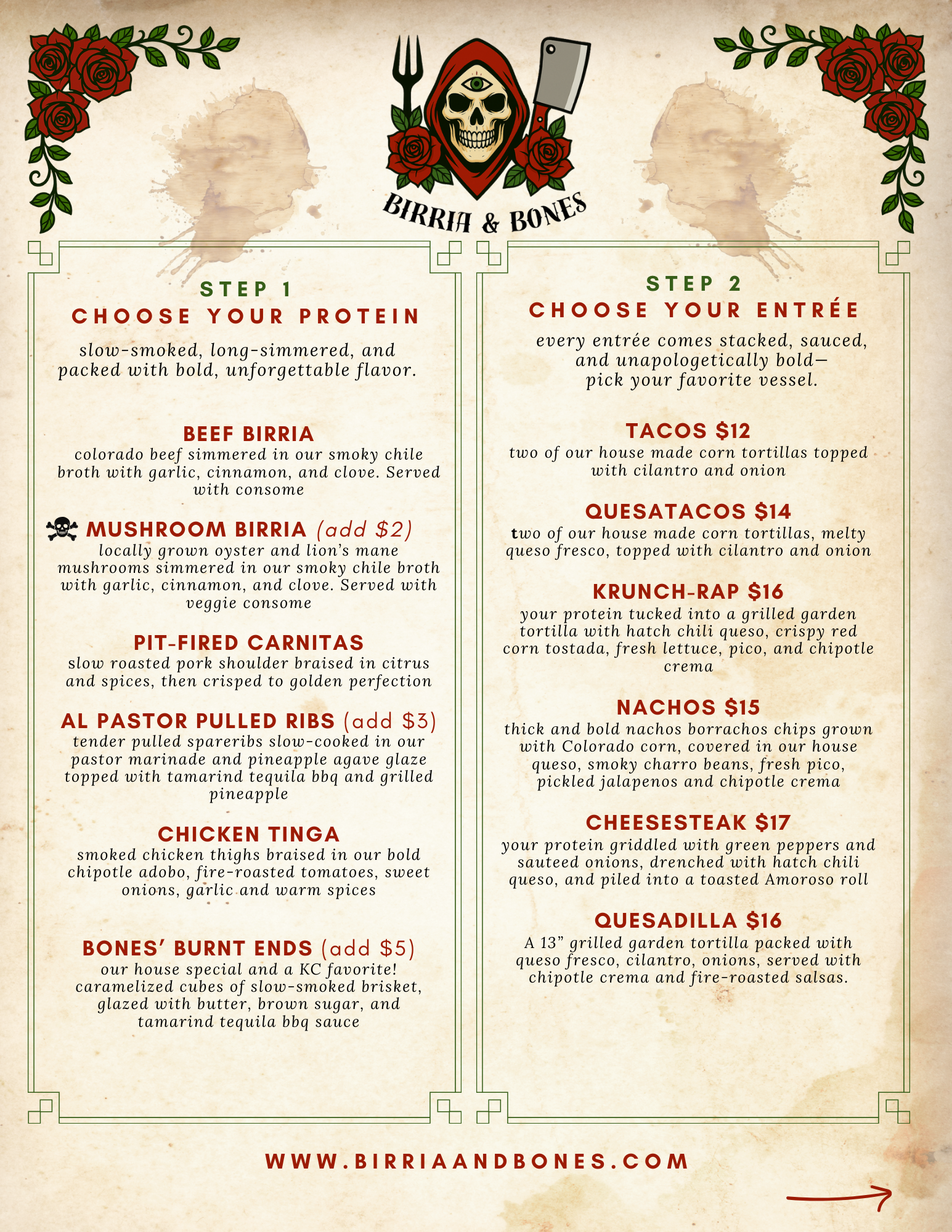 Birria & Bones Menu