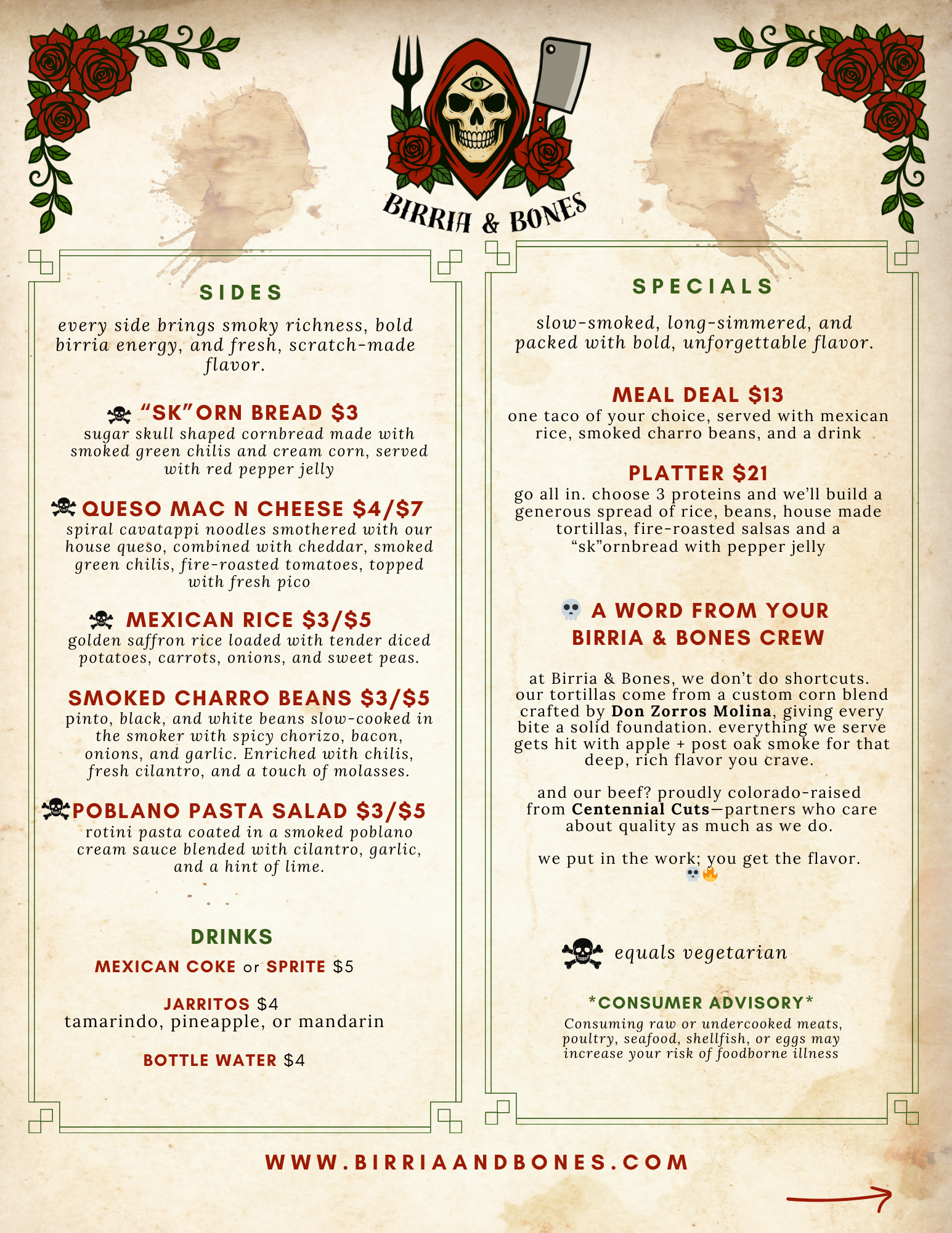 Birria & Bones Menu