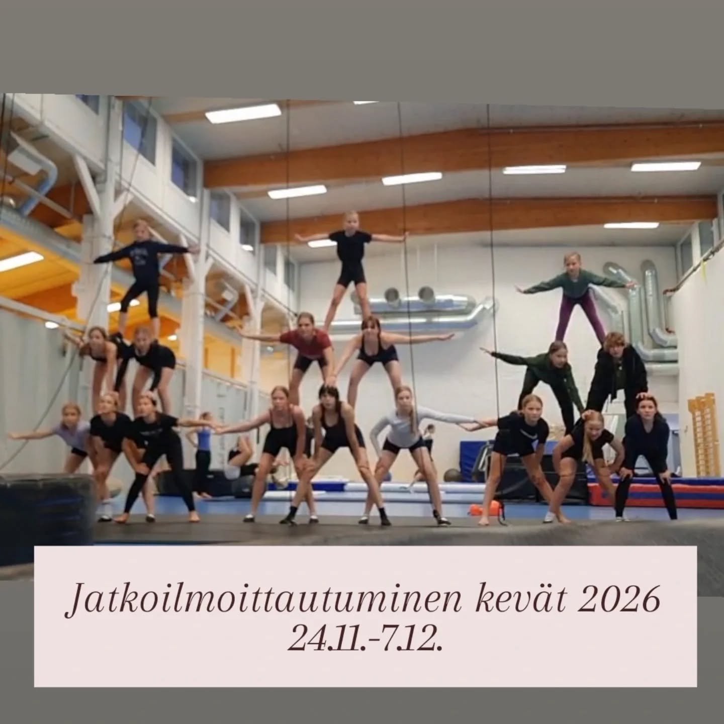 Jatkoilmoittautuminen NYKYISILLE harrastajille NYKYISIIN ryhmiin on nyt auki nettisivuillamme! Lukuj&auml;rjestys ja ryhm&auml;t pysyv&auml;t  samana. 

Uusien harrastajien ilmoittautuminen alkaa 15.12. T&auml;ll&ouml;in on jatkavan harrastajan mahdo