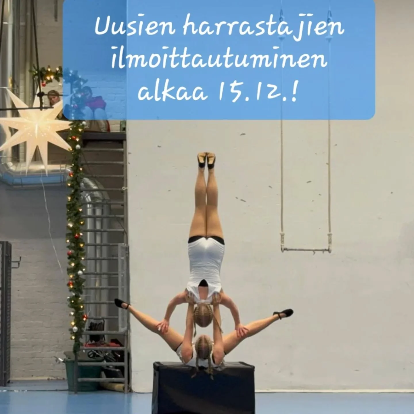 Uusien harrastajien ilmoittautuminen alkaa 15.12. nettisivujemme kautta.

Tervetuloa mukaan kev&auml;tkaudelle 2026 &ndash; sirkusharrastus jatkuu tai alkaa taas 12.1.! 

#harrastus #kev&auml;tkausi #treeni&auml;treeni&auml; #hakasirkus