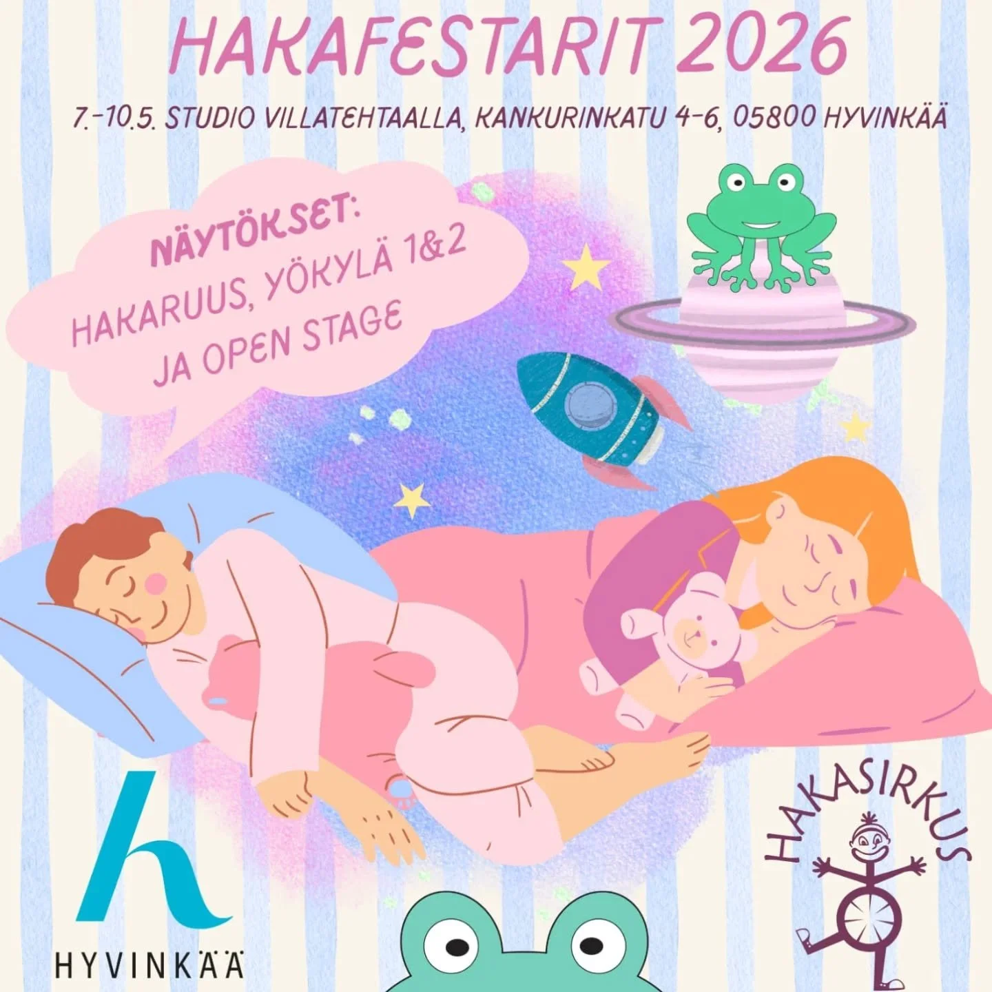 Hakafestareiden lipunmyynti on nyt auki! 

Osoitteessa lippuagentti.fi voit ostaa oman lippusi. Hakafestareilla lavalla n&auml;hd&auml;&auml;n l&auml;hes kaikki Hakasirkusharrastajat, oman harrastajan esityksen l&ouml;yd&auml;t maanantaina l&auml;het