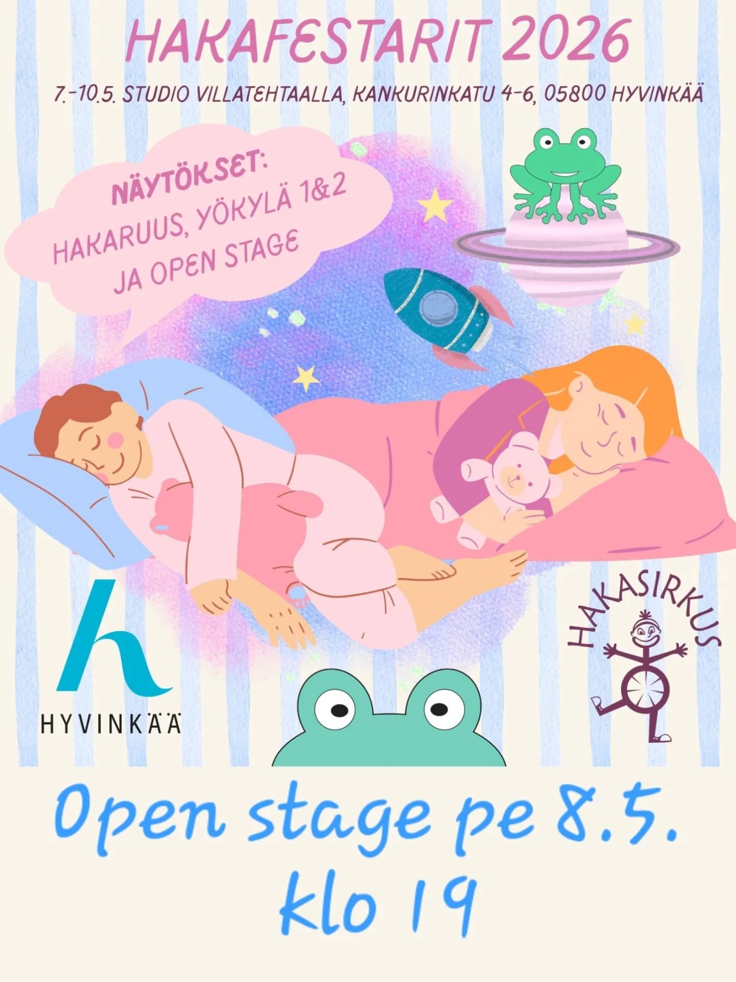 Nyt alkaa Open Stagen esiintyjien esittely. Tervetuloa viihtym&auml;&auml;n Open stagelle perjantaina 8.5. klo 19. Lippuja voi ostaa lippuagentista tai ovelta. 

Ensimm&auml;isen&auml; esittelyvuorossa "Kootut selitykset".
Perinteisesti sir