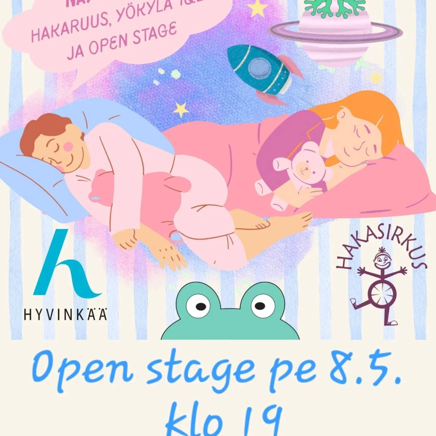 Open Stagen esiintyjien esittely jatkuu. Tervetuloa viihtym&auml;&auml;n Open stagelle perjantaina 8.5. klo 19. Lippuja voi ostaa lippuagentista tai ovelta. (Muut Hakafestarin&auml;yt&ouml;kset on loppuunmyyty). 

Ohjaajamme Rae on n&auml;hty esiinty