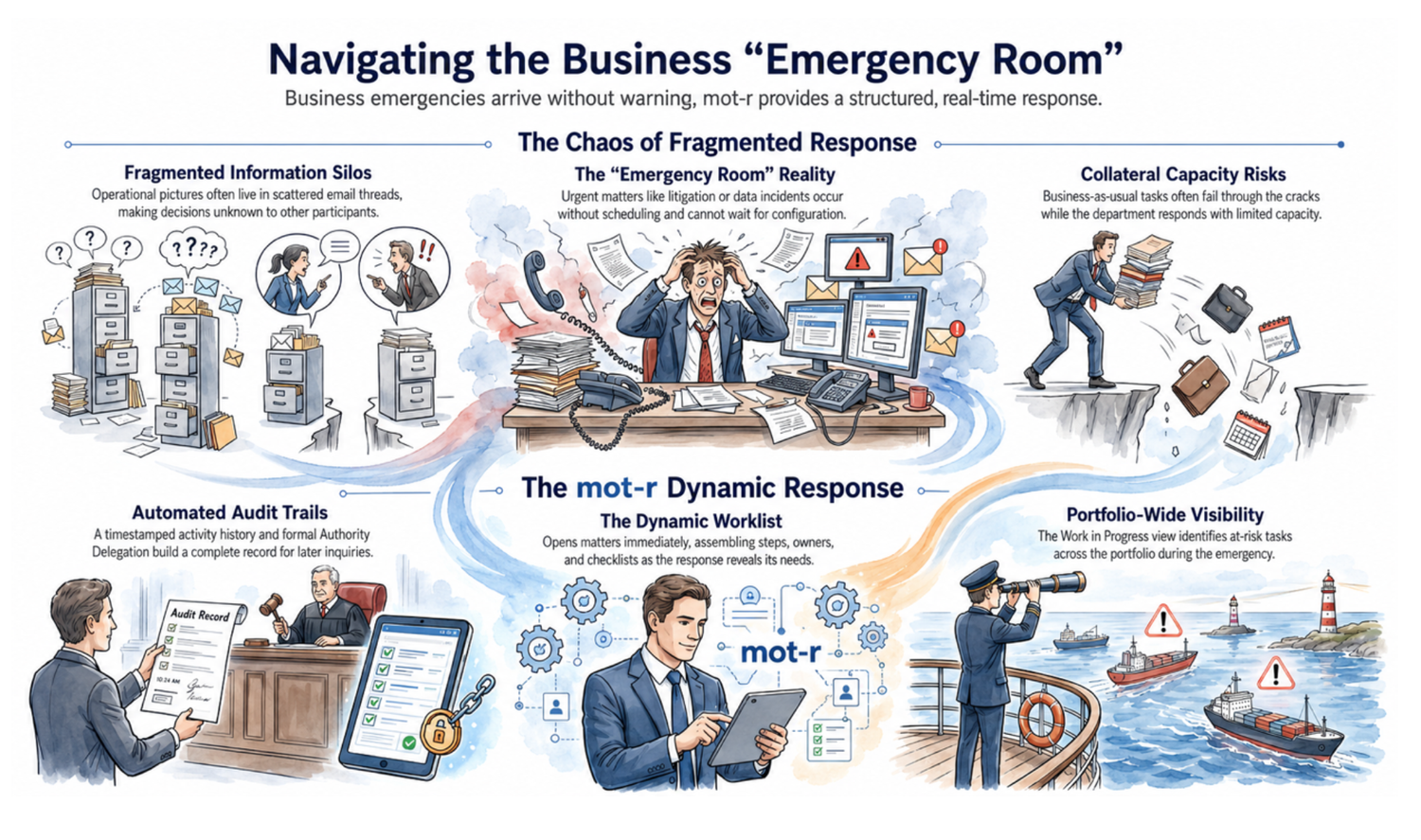 Navigating the business Emergency Room with a structured real-time mot-r response