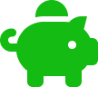 Green piggy bank with a coin slot on top