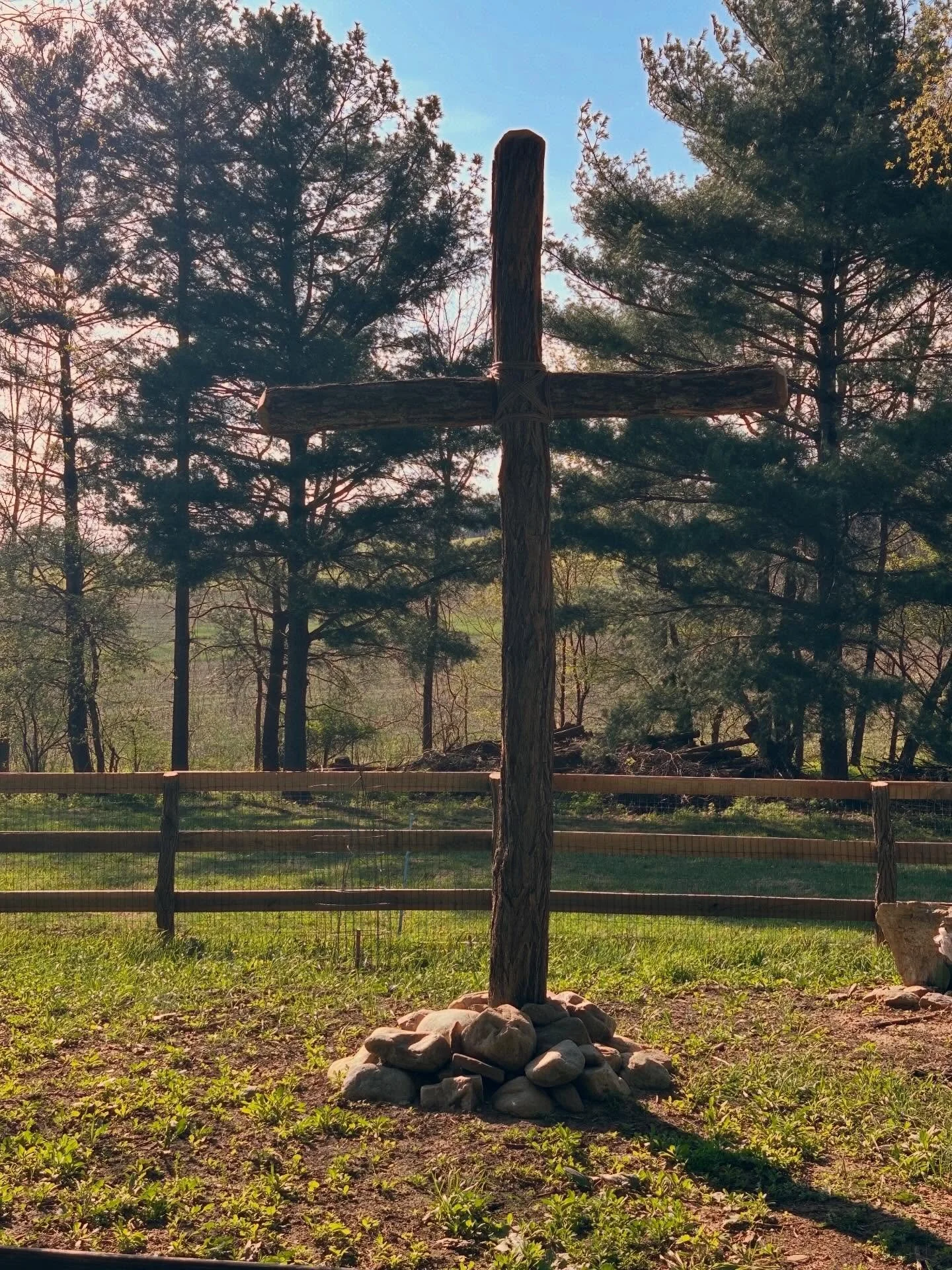 He is Risen! He is Risen Indeed! 

This Cross sits on the top of the hill of our farm property and is a daily reminder of the precious gift that Christ gave to each of us. So thankful! ❤️