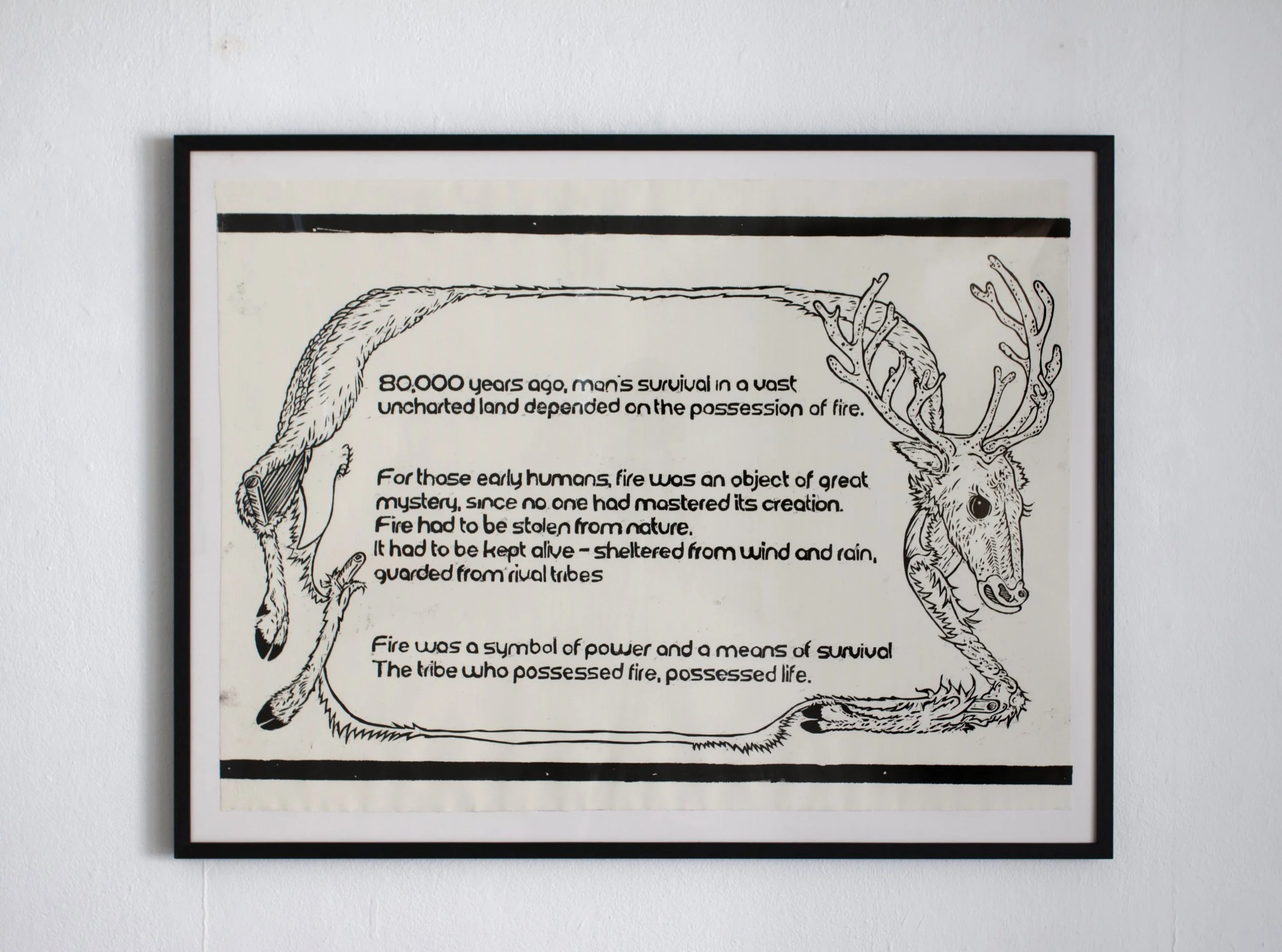Reindeer Age (Intro scroll from Quest For Fire (1981)), linocut, 117*90 cm, 2025