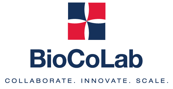 BioLab logo with red and blue abstract shapes above the text 'BioLab' and the tagline 'Collaborate. Innovate. Scale.'