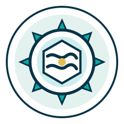 A logo with a stylized pathogen icon