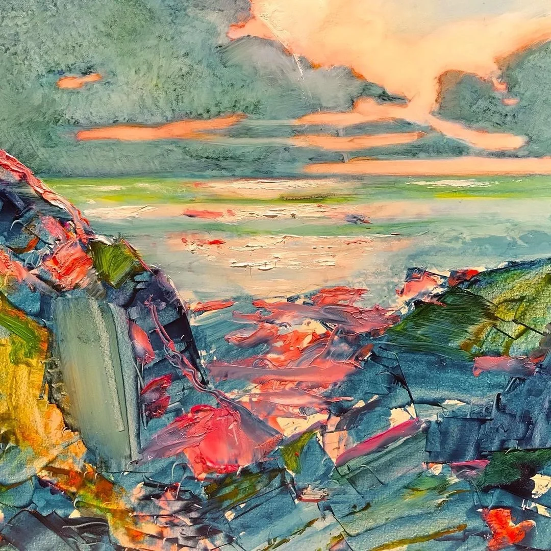 Sunset at Booby's Bay, Cornwall (2021)
 Oil on Board, 40 x 40 cm (Sold)
