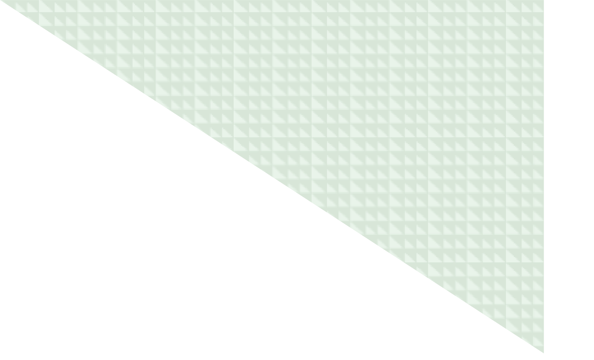 The image is split diagonally into two sections, with the top right section featuring a pattern of small, light green triangles on a slightly darker green background, and the bottom left section being solid black.